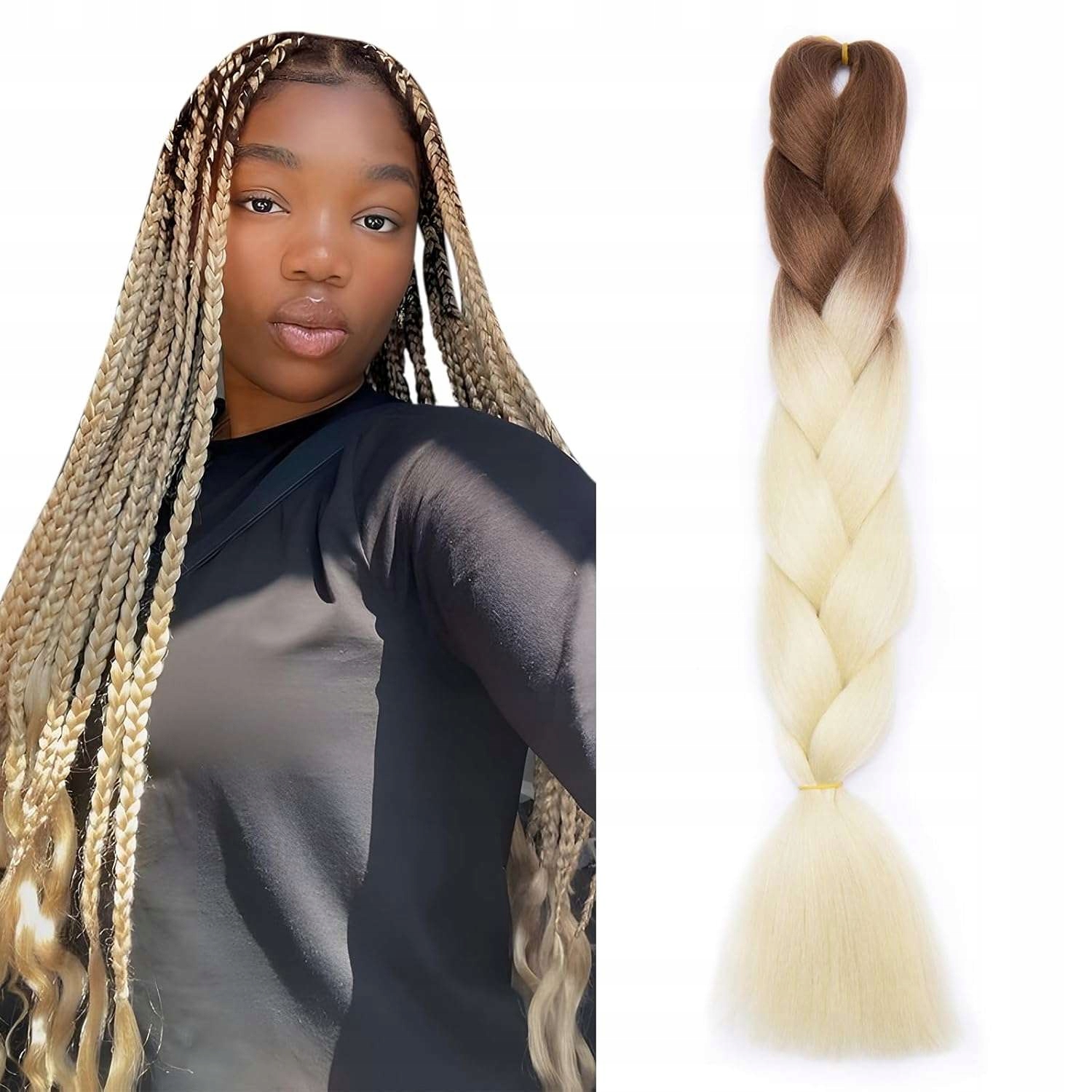 Prodloužení vlasů pro copánky světle hnědé až bílé 60 cm 5 kusů