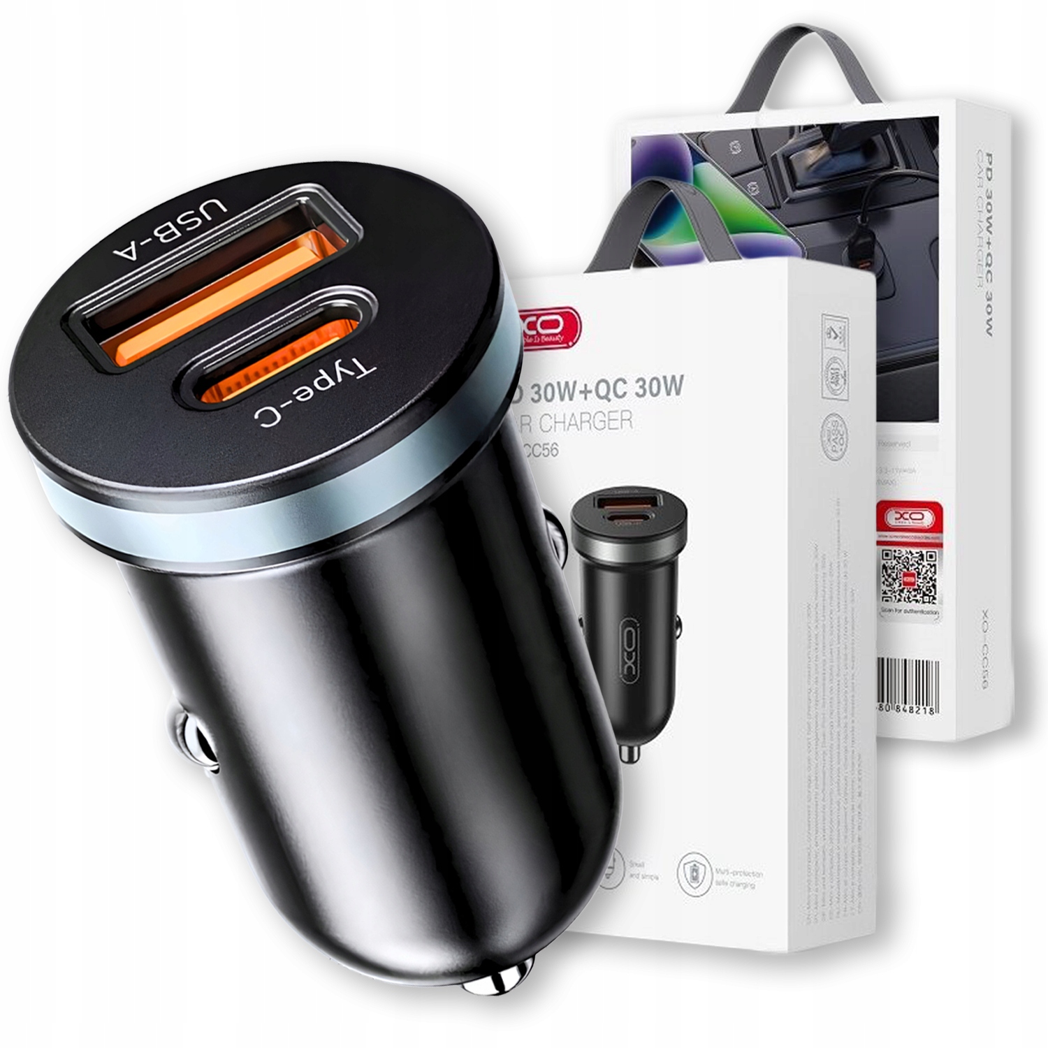 MOCNA ŁADOWARKA SAMOCHODOWA ZAPALNICZKA XO PD 30W QC 3 1xUSB 1xUSB-C CZARNA EAN (GTIN) 5905858010933