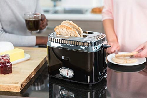 RUSSELL HOBBS Toster Retro Czarny Stalowy 2 Kromki 1300W 6 Stopni Opiekania — miniatura 8