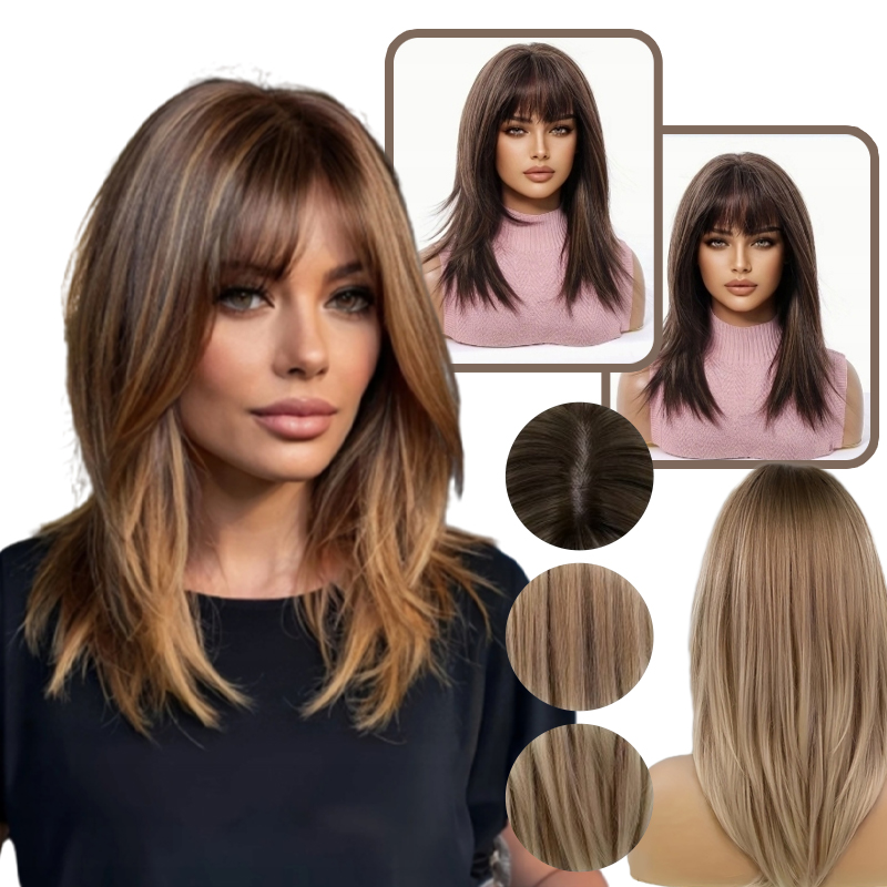 Brązowo-Złota Peruka Gradientowa Naturalny Wygląd, Stylowa i