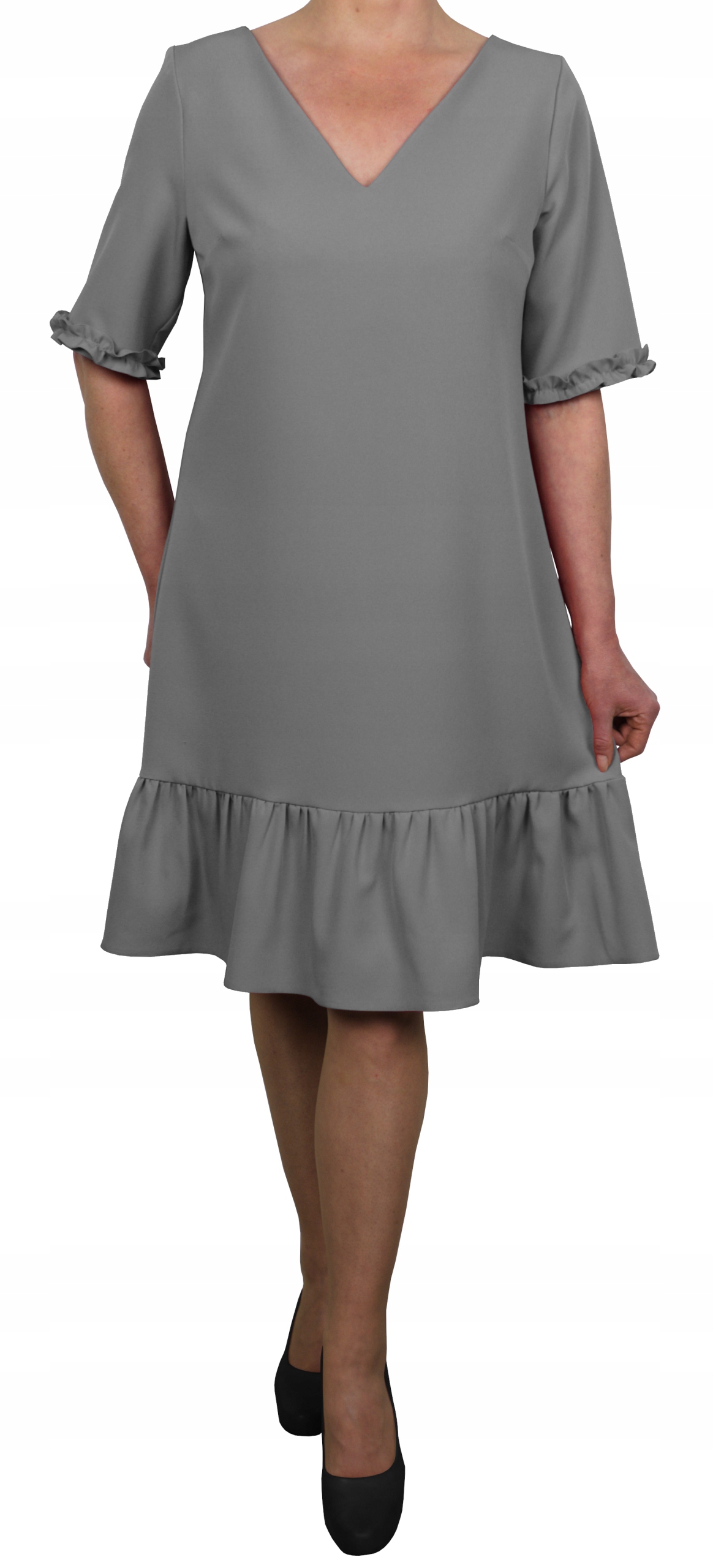 

Sukienka elegancka falbana szara plus size 46