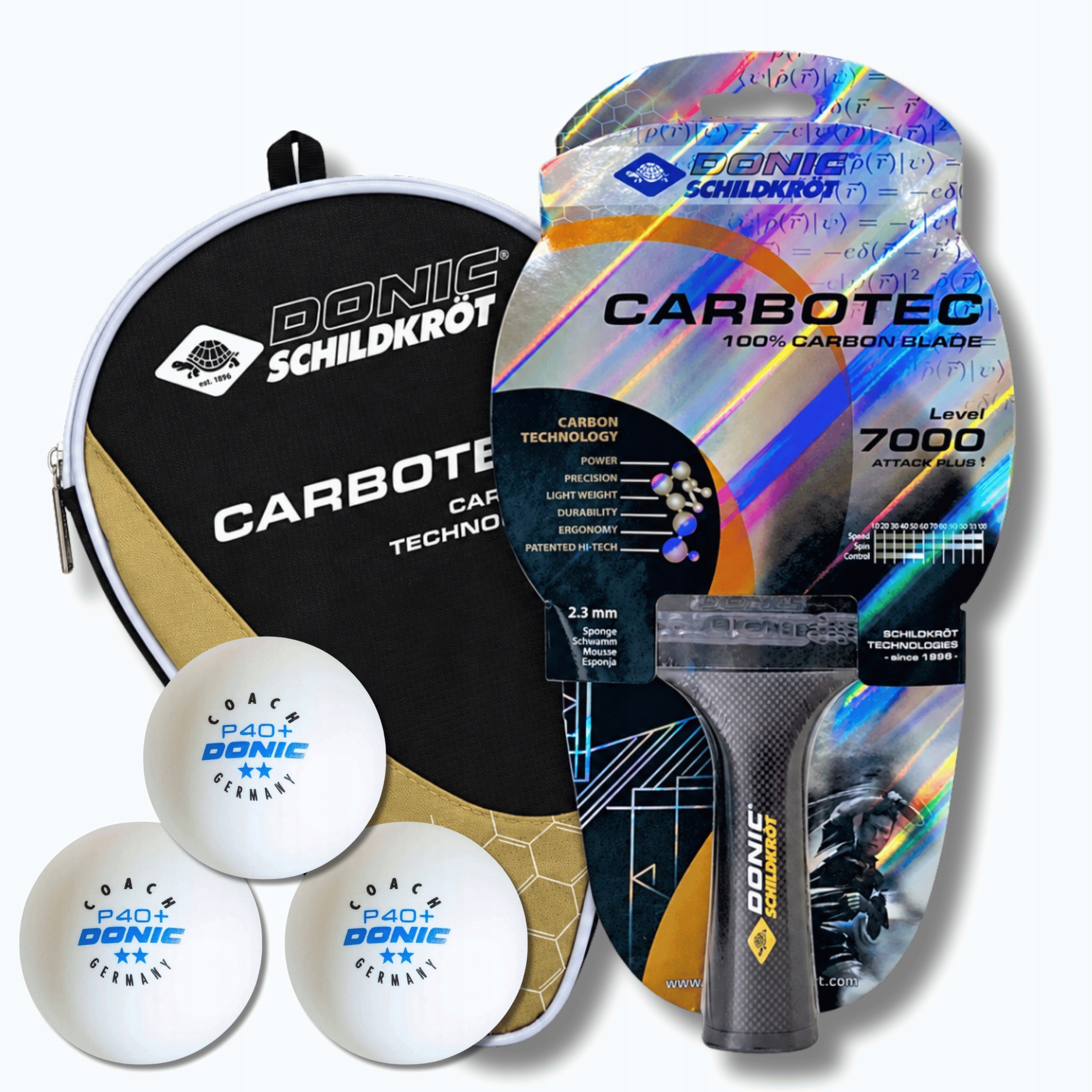 Pálka Na Stolní Tenis Donic CarboTec 7000 Obal 3 Míčky