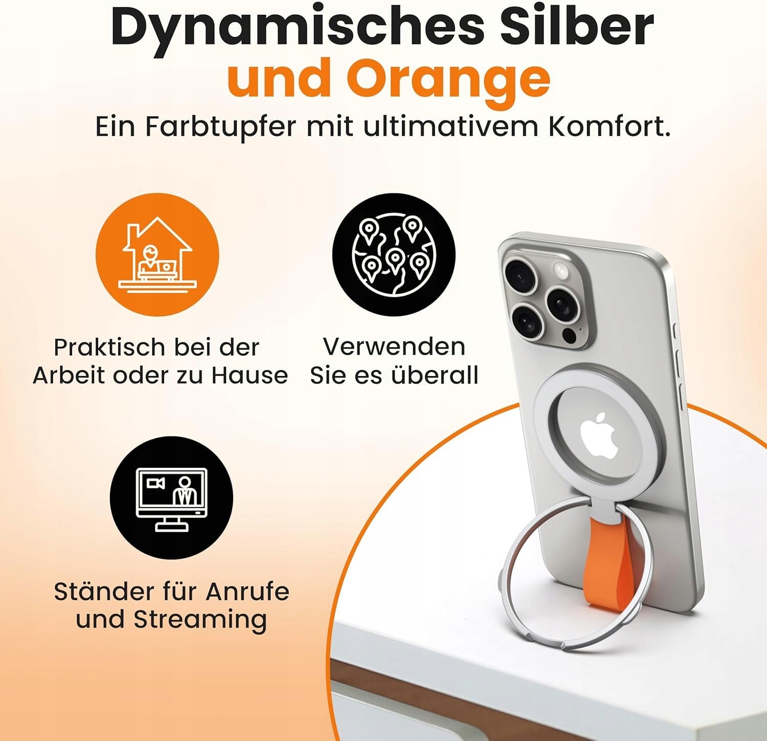 NOOMII Magnetyczny Uchwyt Na Telefon 360° Do iPhone Samsung Srebrny — miniatura 4
