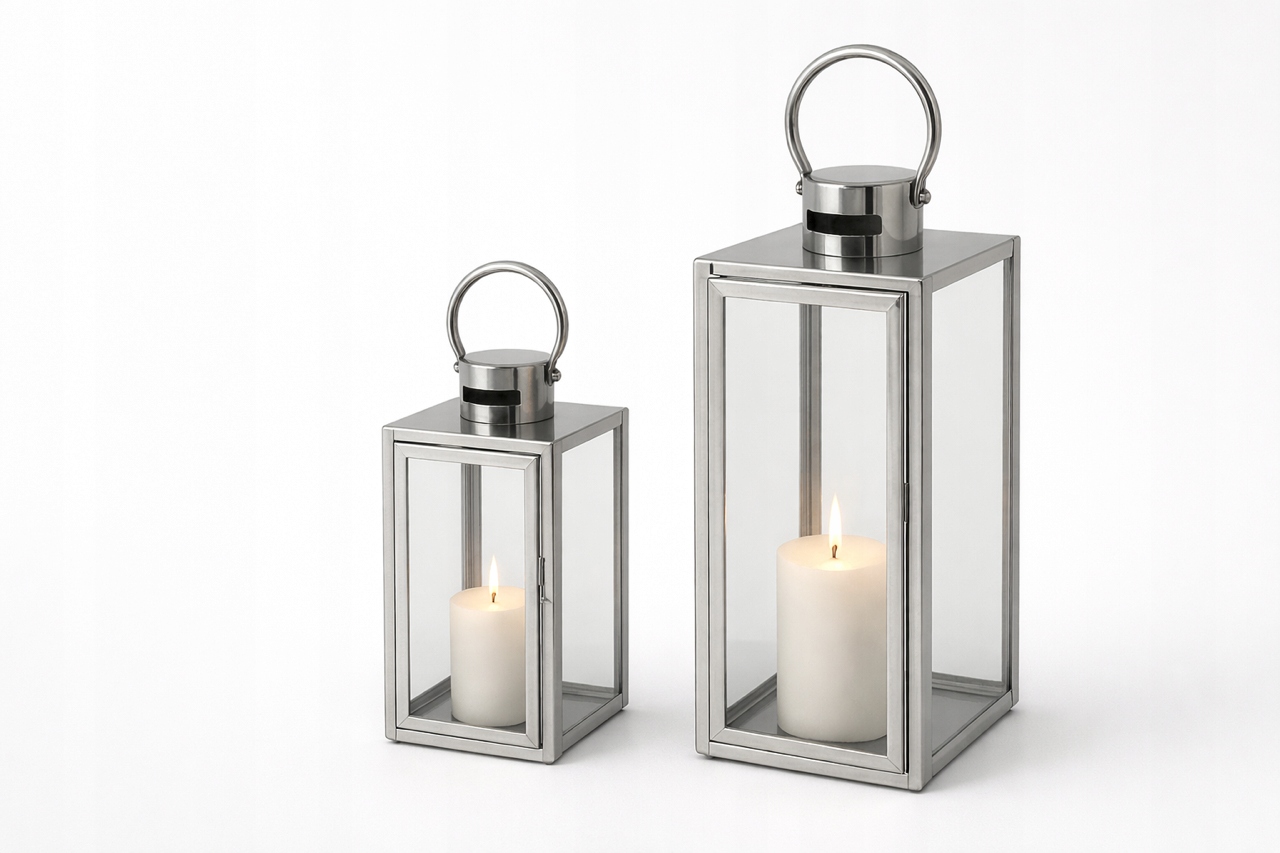 XXL lucerny 2 ks stříbrné 49 38 cm nerezová ocel lampiony na hřbitov