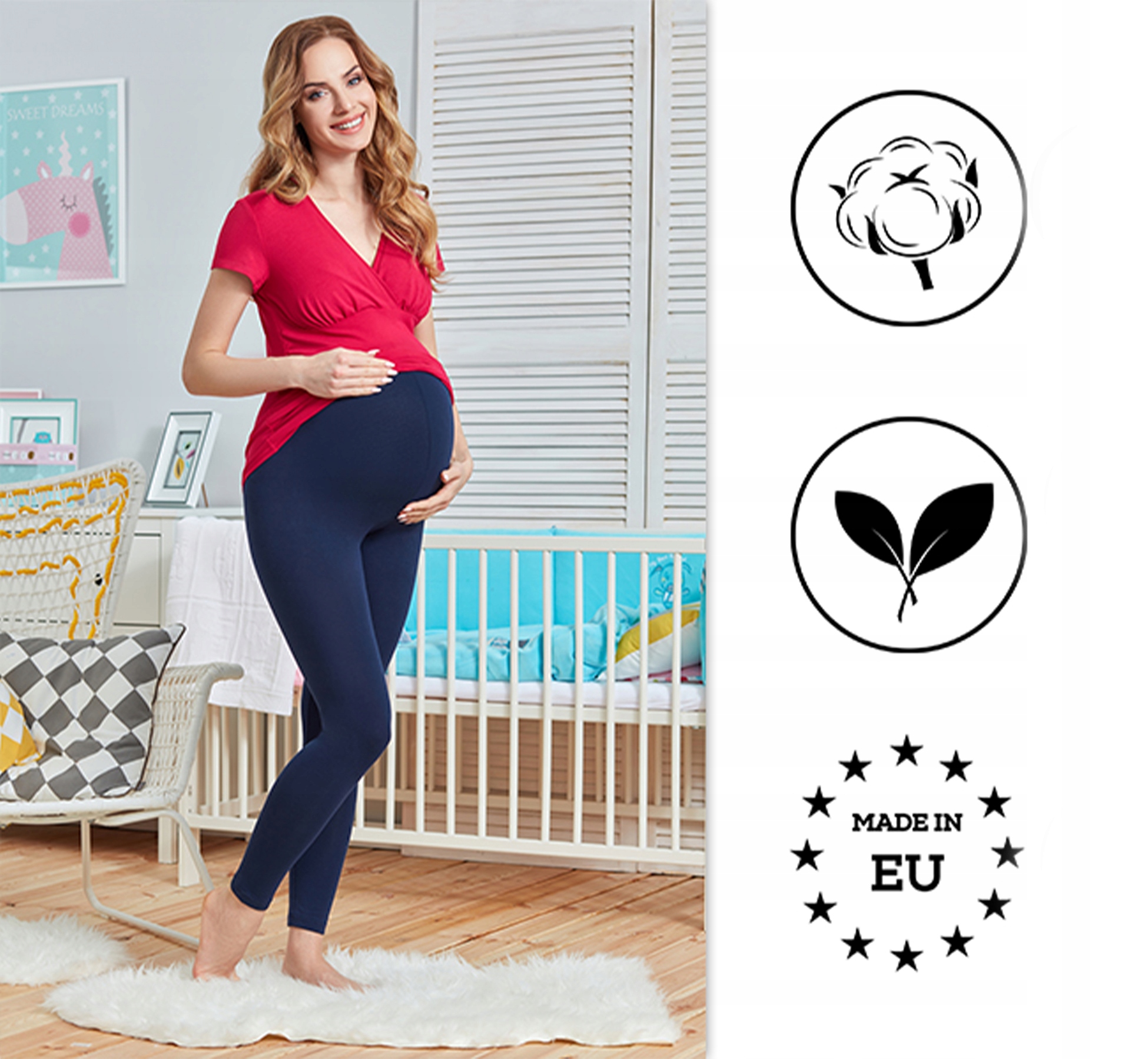 Legginsy ciążowe długie getry damskie bawełna BE20-230 Czarny XL Rozmiar XL