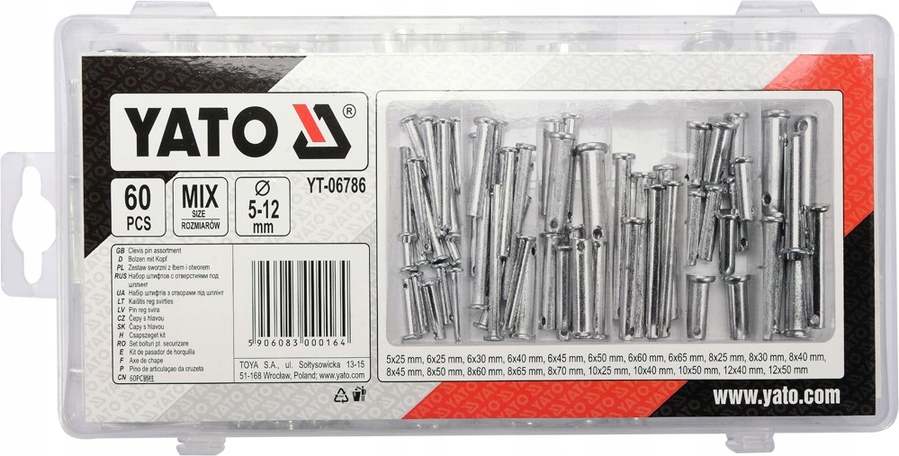 YATO YT-06786 ZESTAW SWORZNI Z ŁBEM I OTWOREM 60SZ Kod producenta YT-06883