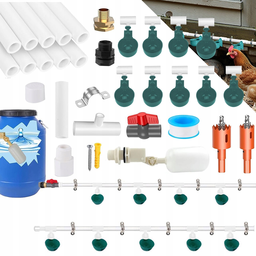 Automatický Systém Napáječek Pro Kuřata, Sada 9 Kelímků A Pvc Trubek
