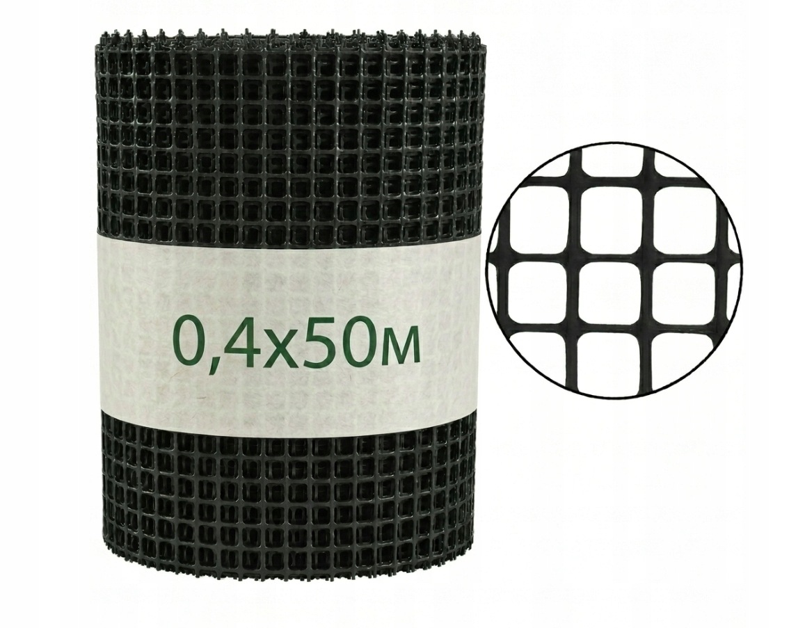 Siatka rabatowa plastikowa Czarna 40cmx50m mocna Uv siatka ogrodowa 0,4x50m