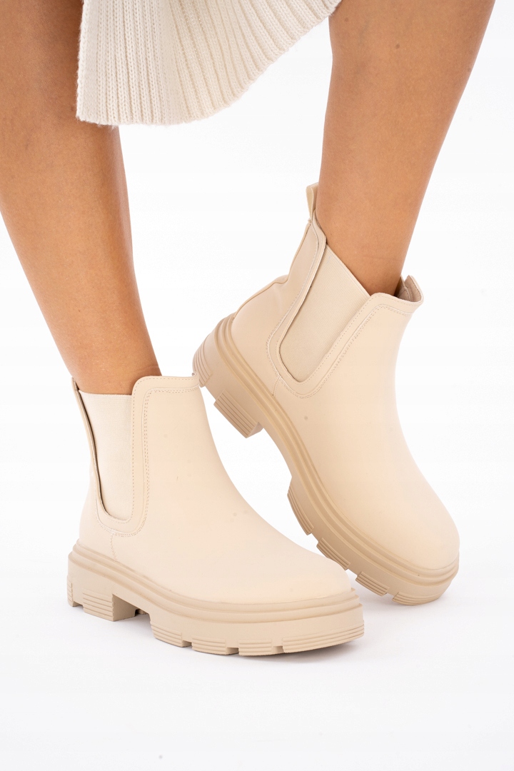 Beżowe botki sztyblety z gumami po bokach Combo 41 Rozmiar 41