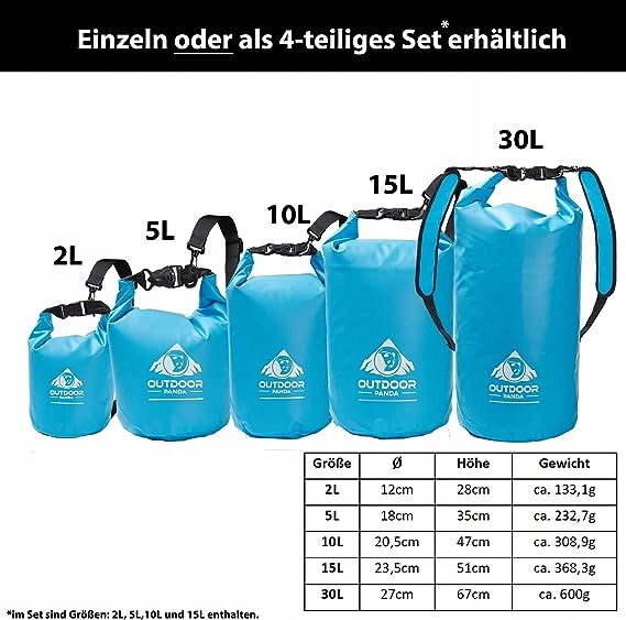 TORBA WODOSZCZELNA WOREK KAJAK 4 SZT 2 5 10 15 L R2