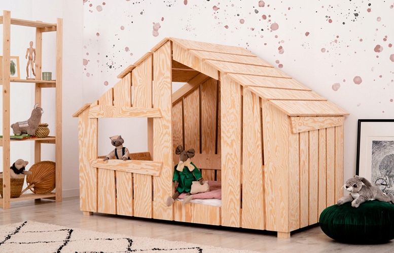 ŁÓŻKO DREWNIANY DOMEK Z DASZKIEM == DLA DZIECKA Marka Elior