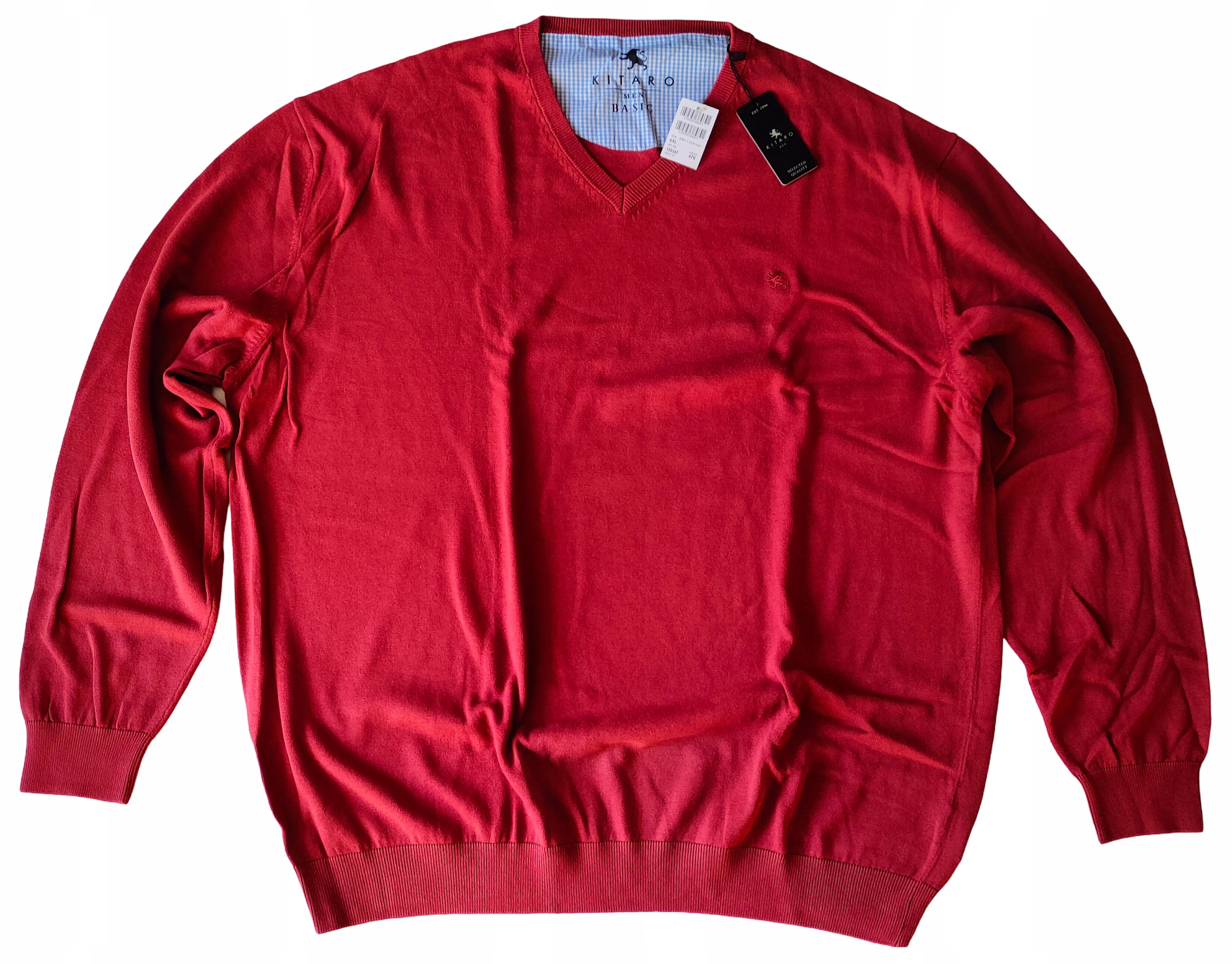Kitaro Velké Velikosti Tenký Svetr Pullover Výstřih Do V Červený 6XL 156cm