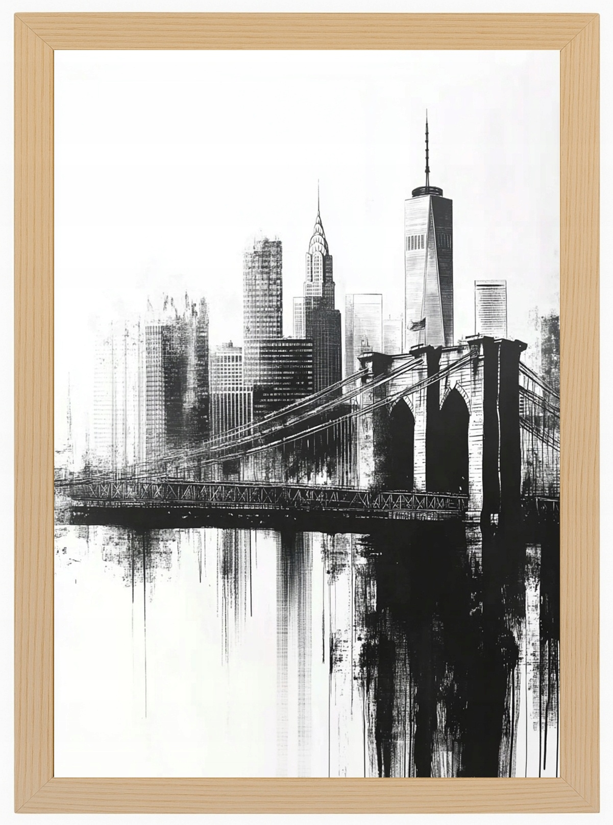 Plakát Rámeček Dřevo Krajina Skica New York Manhattan Panorama 70x100