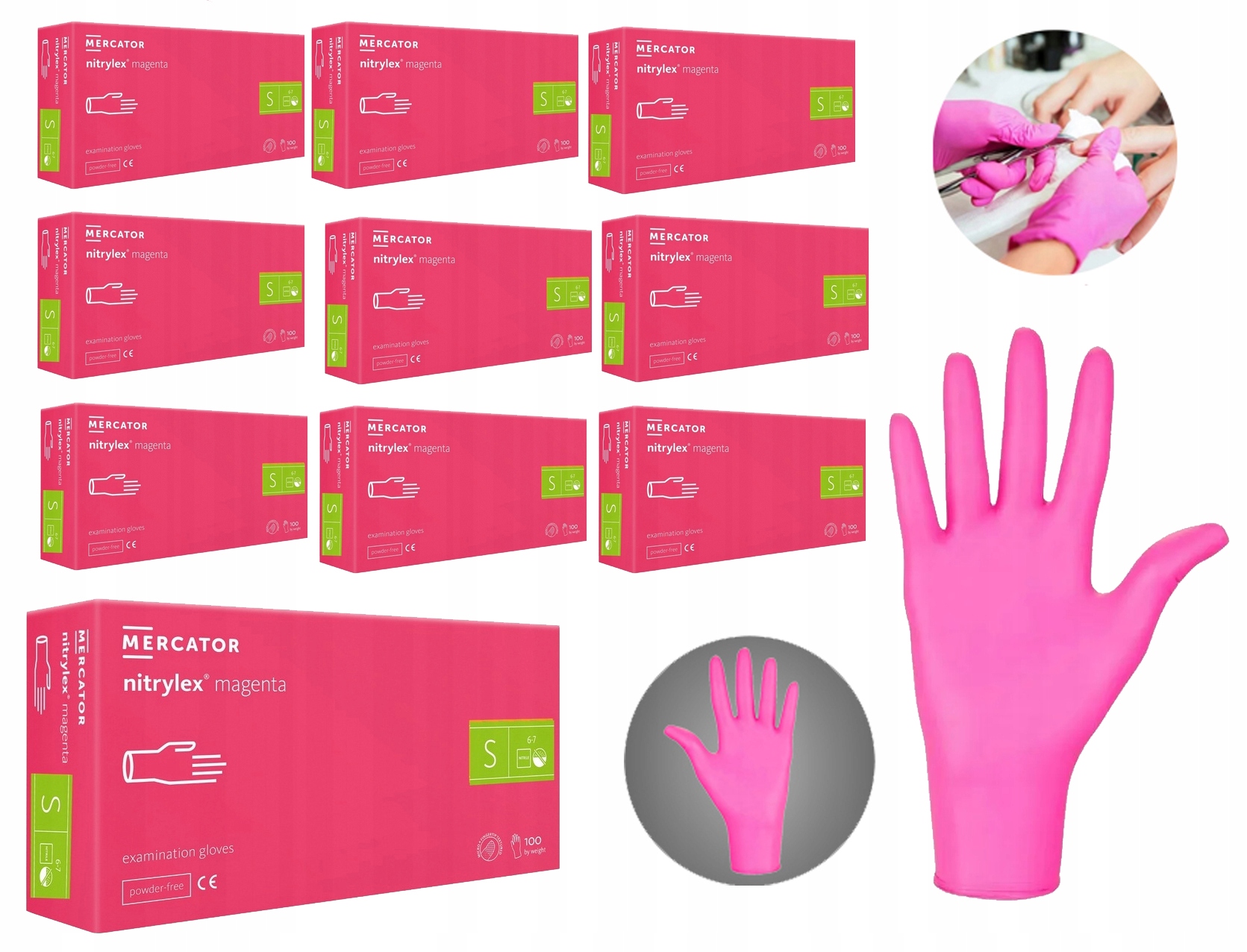 Rukavice Nitrylex Magenta Nitrilové 10x 100 Ks S