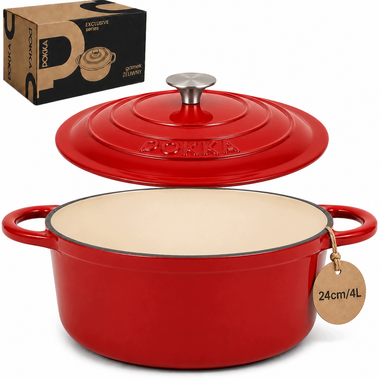 Hrnec 4 L Smaltovaný S Poklicí Červená Indukce Trouba 24 CM Rr