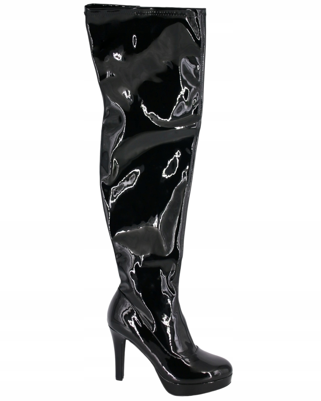 Kozačky Na Podpatku Na Platformě, Lakované, Černé, Velké Boty, Velikost 42