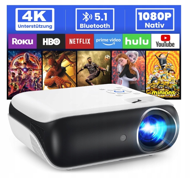 Projektor Full Hd Happrun H1 Mini 1080P Bluetooth 200" Hdmi Usb Biały
