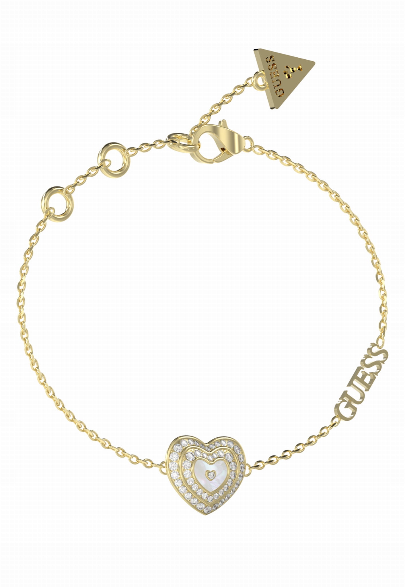 Dámský náramek Guess Amami Srdce s zirkony Logo Ocel zlatá Regular
