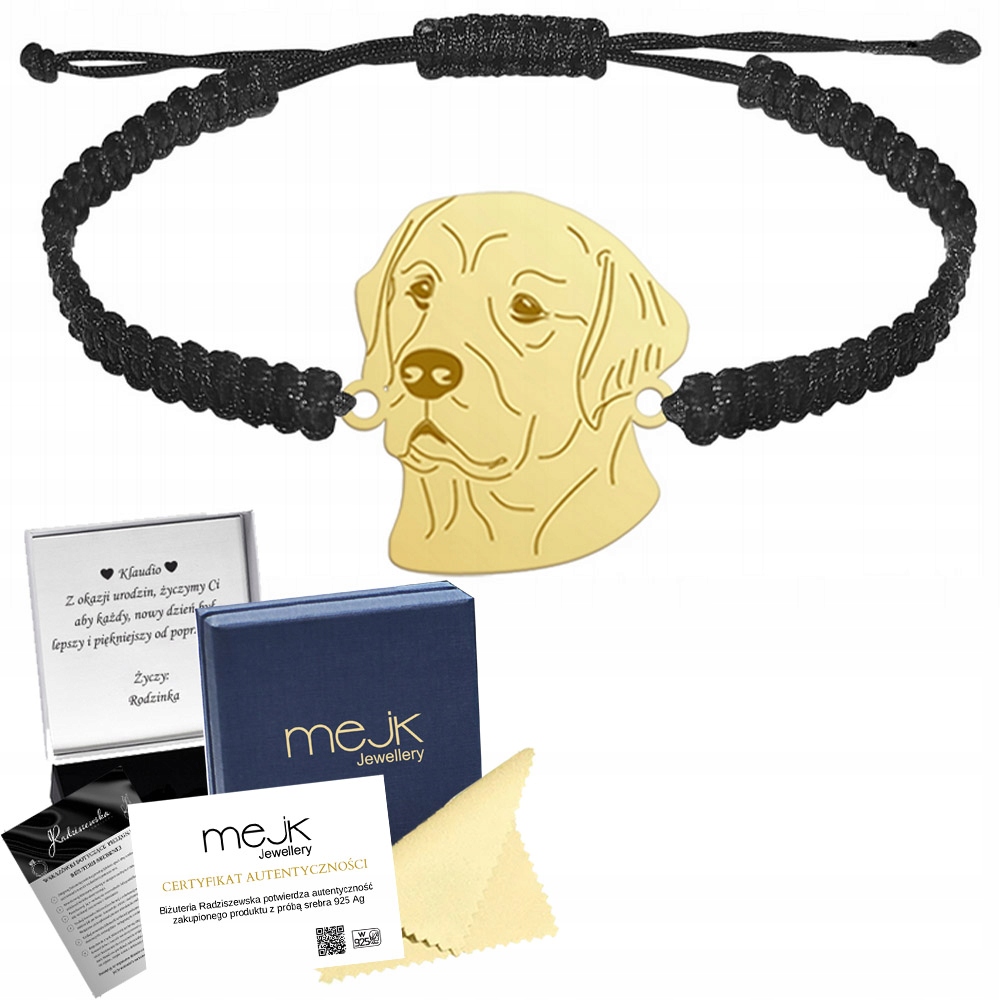 Zlatý náramek se psem Zlatý retrívr 925 Šperky Makramé Gravírování