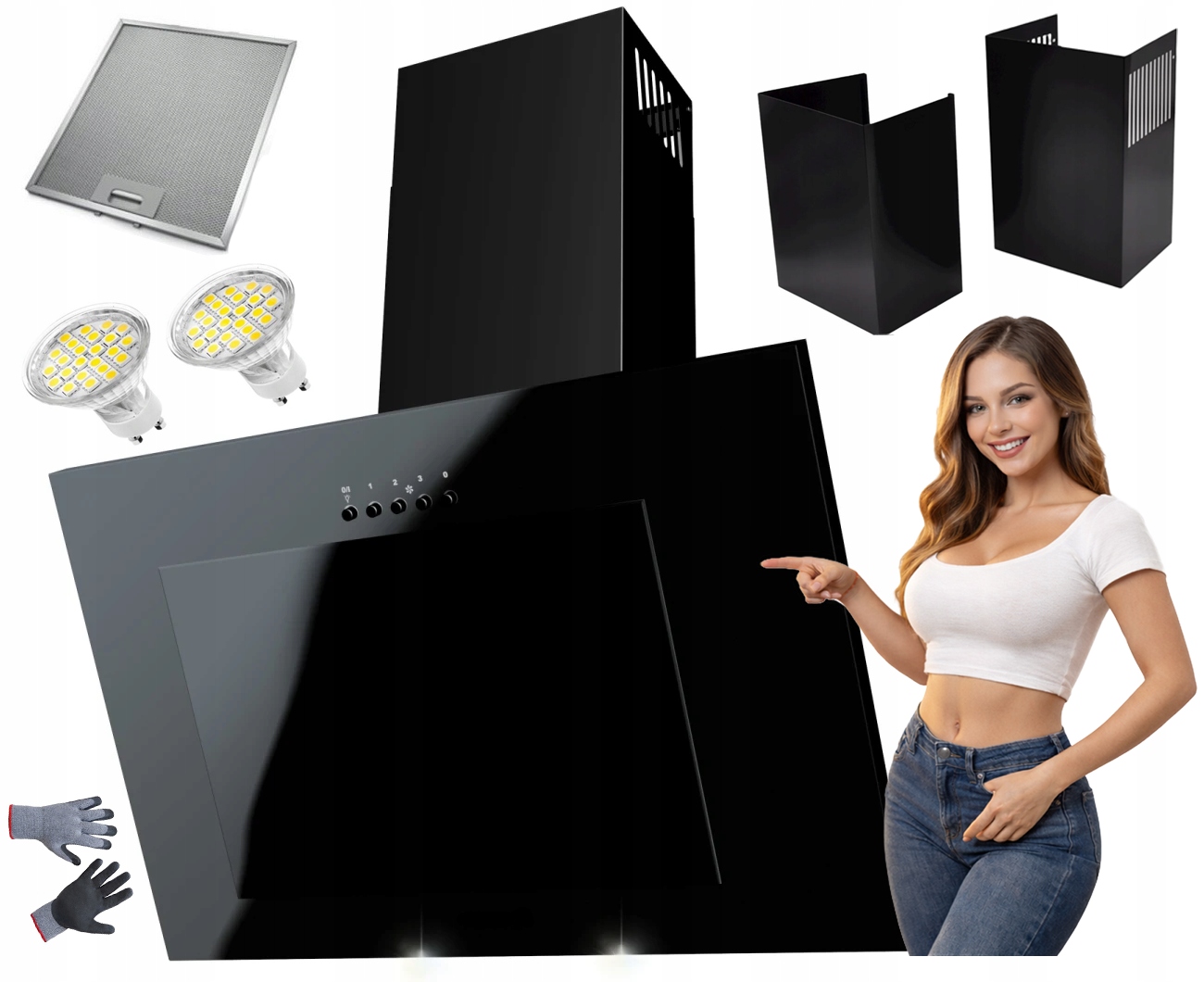 Okap kuchenny wolnoostojący Maan Vertical 60 kominowy czarny szkło filtr