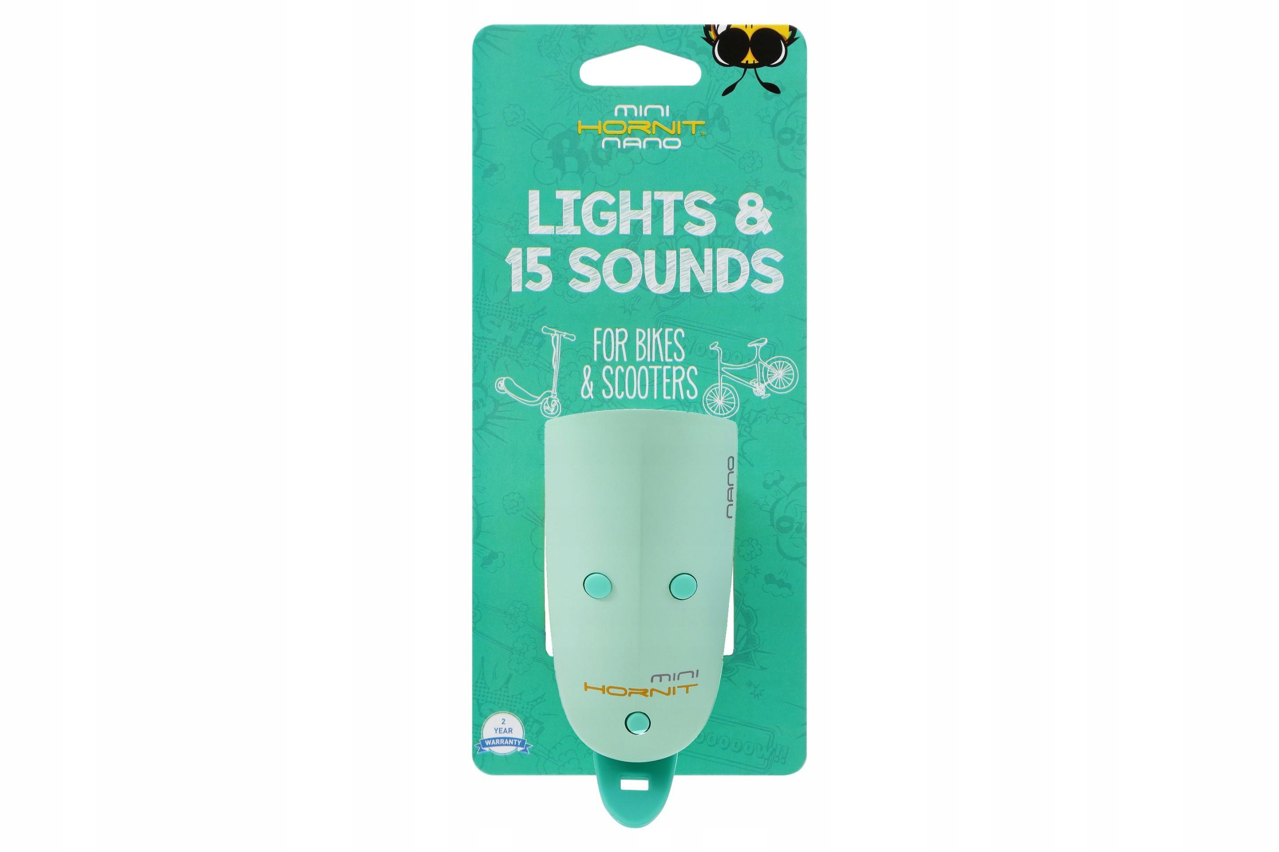 Nano HORNIT lampka klakson do roweru Mint /Green Kolor dominujący odcienie zieleni
