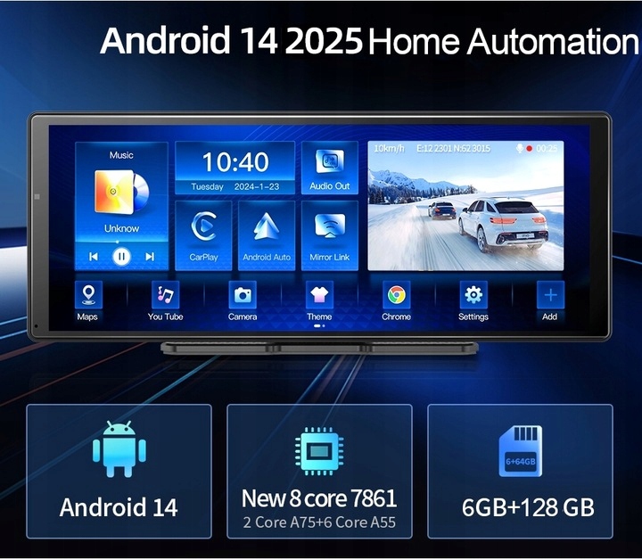 Radio Ekran Stacja CarPlay Rejestrator Monitor Nawigacja GPS Kamera Android Odtwarzane formaty plików .mp3