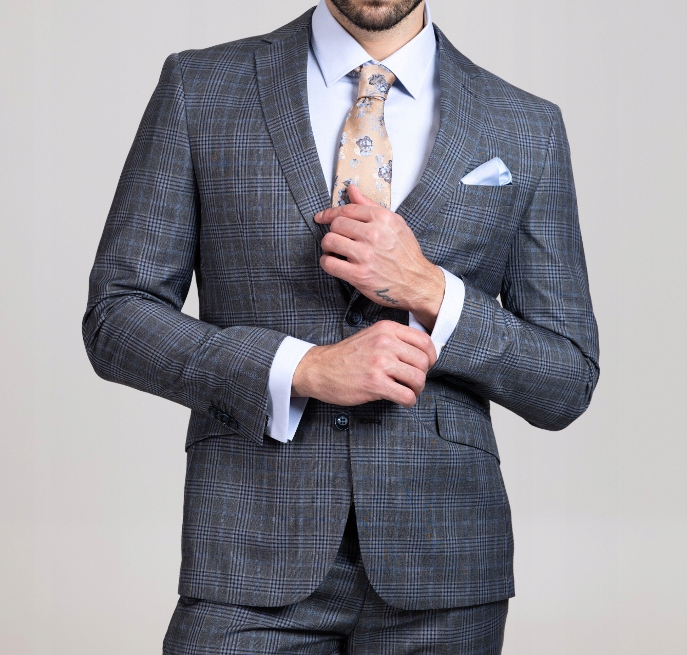 Sako šedé s kostkovaným vzorem Slim 182/100