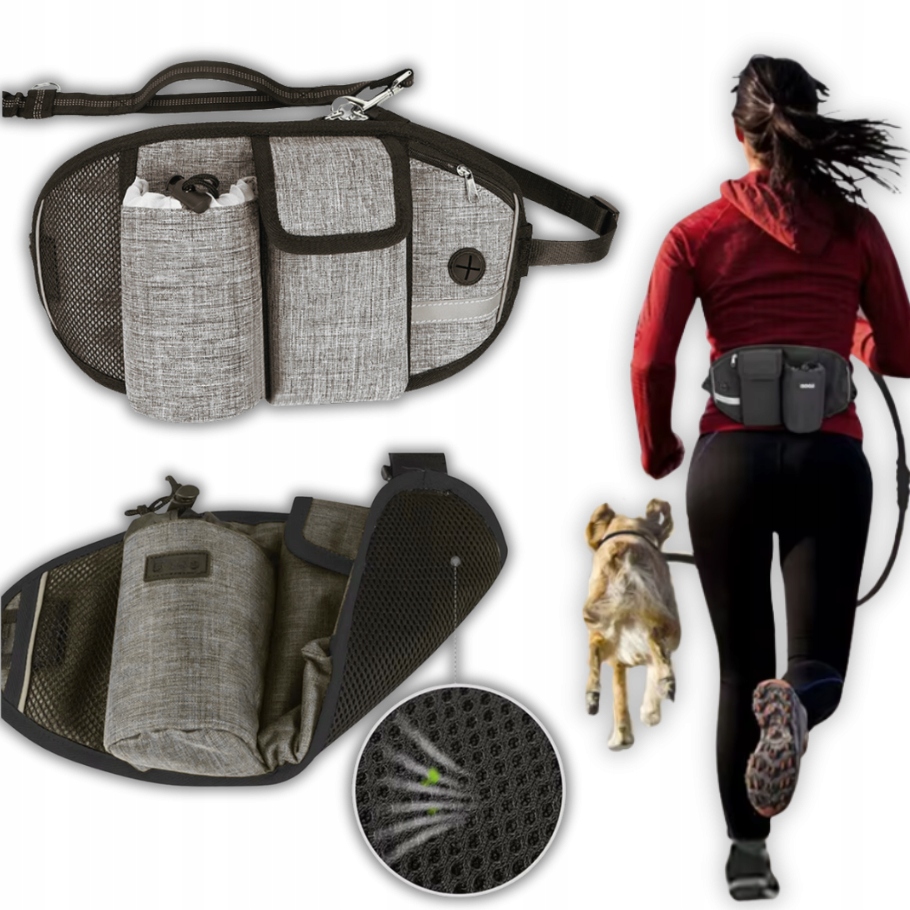 Levně Univerzální Pásek Na Kyčle Vodítko pro psa Běh Elastický Šedý 2,5 m