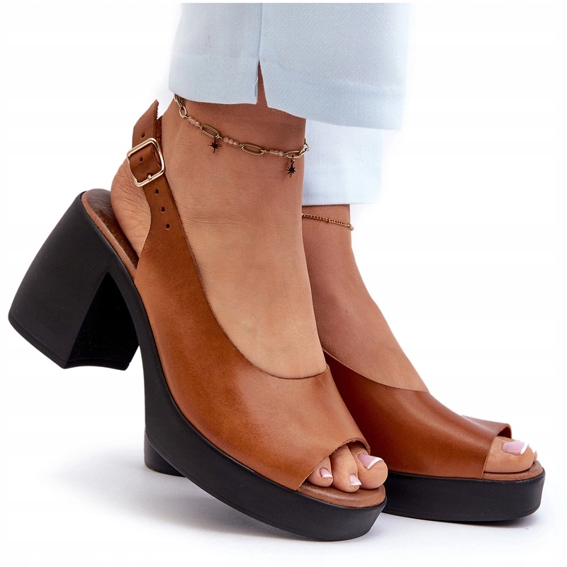 Zazoo 40376 Dámské Kožené Sandály Na Masivním Podpatku, Hnědé, Velikost 36