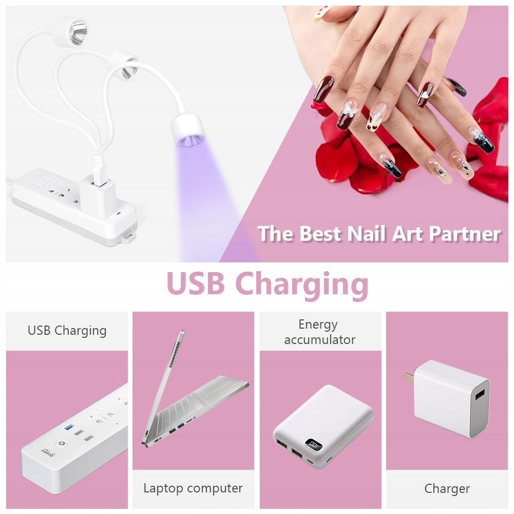 LOPHE Lampa UV Do Paznokci Żelowych Elastyczna Mini Lampa LED USB Biała — miniatura 3