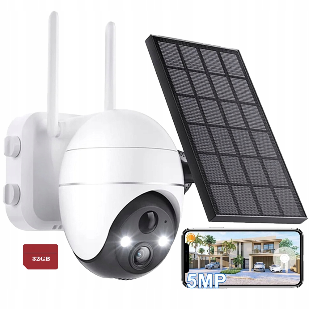 Solární venkovní Ip WiFi kamera Otočná 5MPX Domácí monitorovací kamera