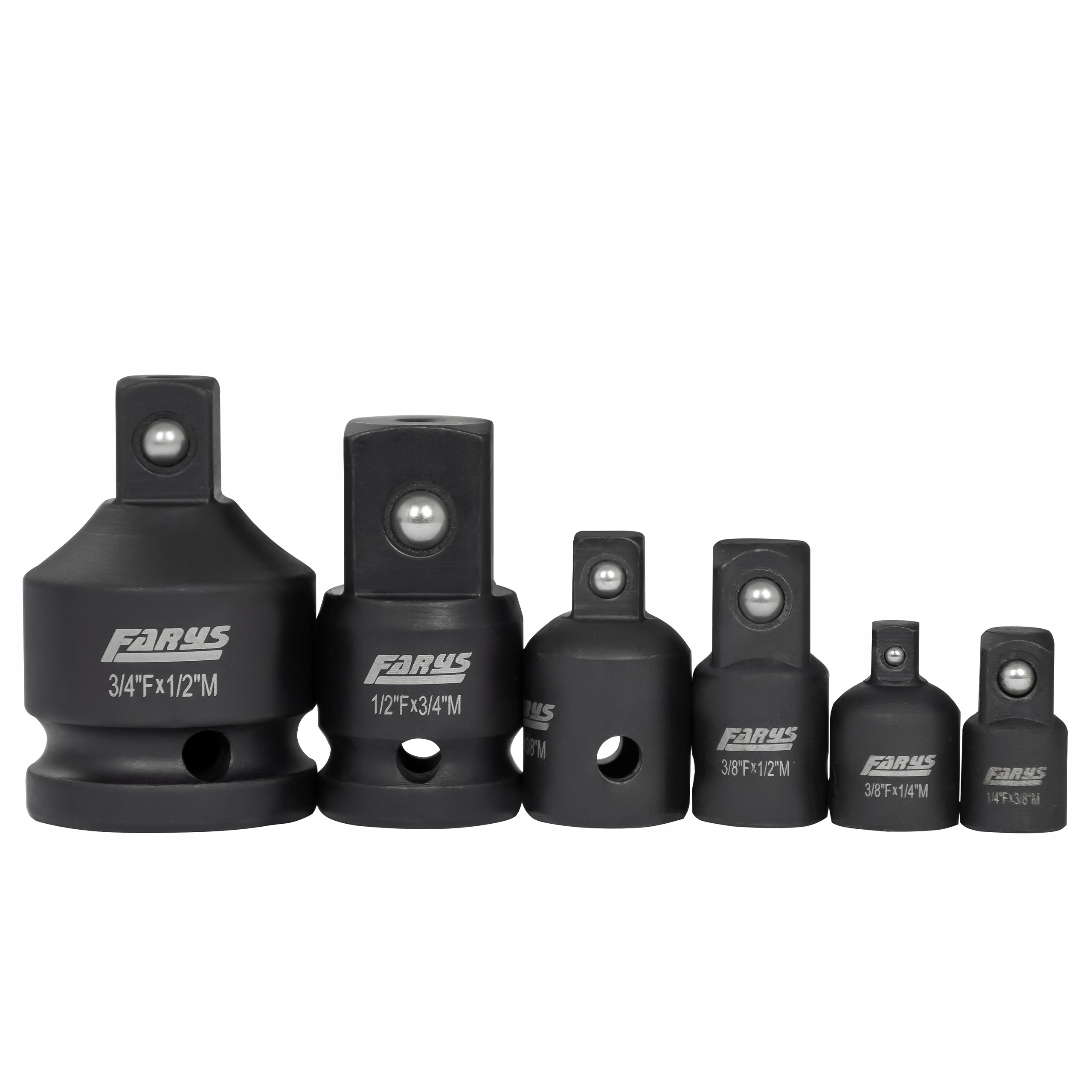 Redukcje Adaptery Udarowe 1/4”, 3/8”, 1/2”, 3/4” – Komplet 6 sztuk Farys