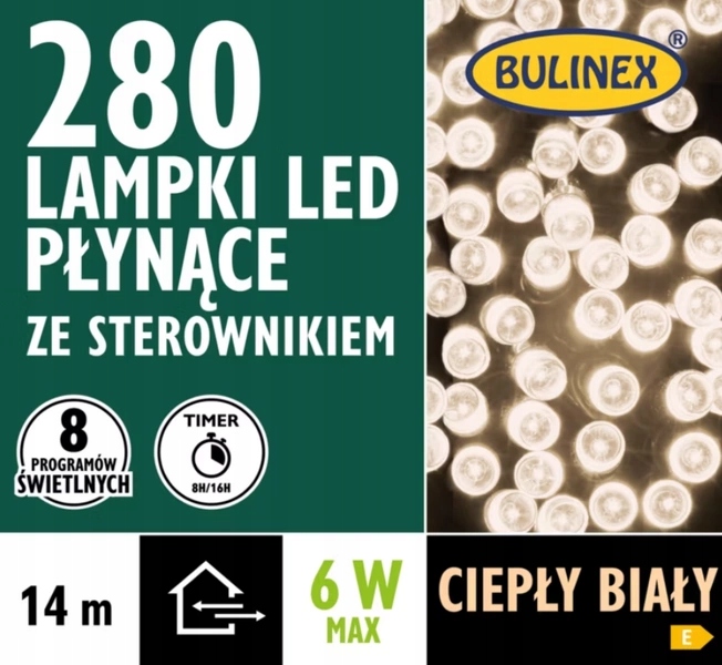 Vánoční osvětlení na stromeček IP44 280 Led s efektem tekoucího světla, teplá bílá 14 m 8 funkcí