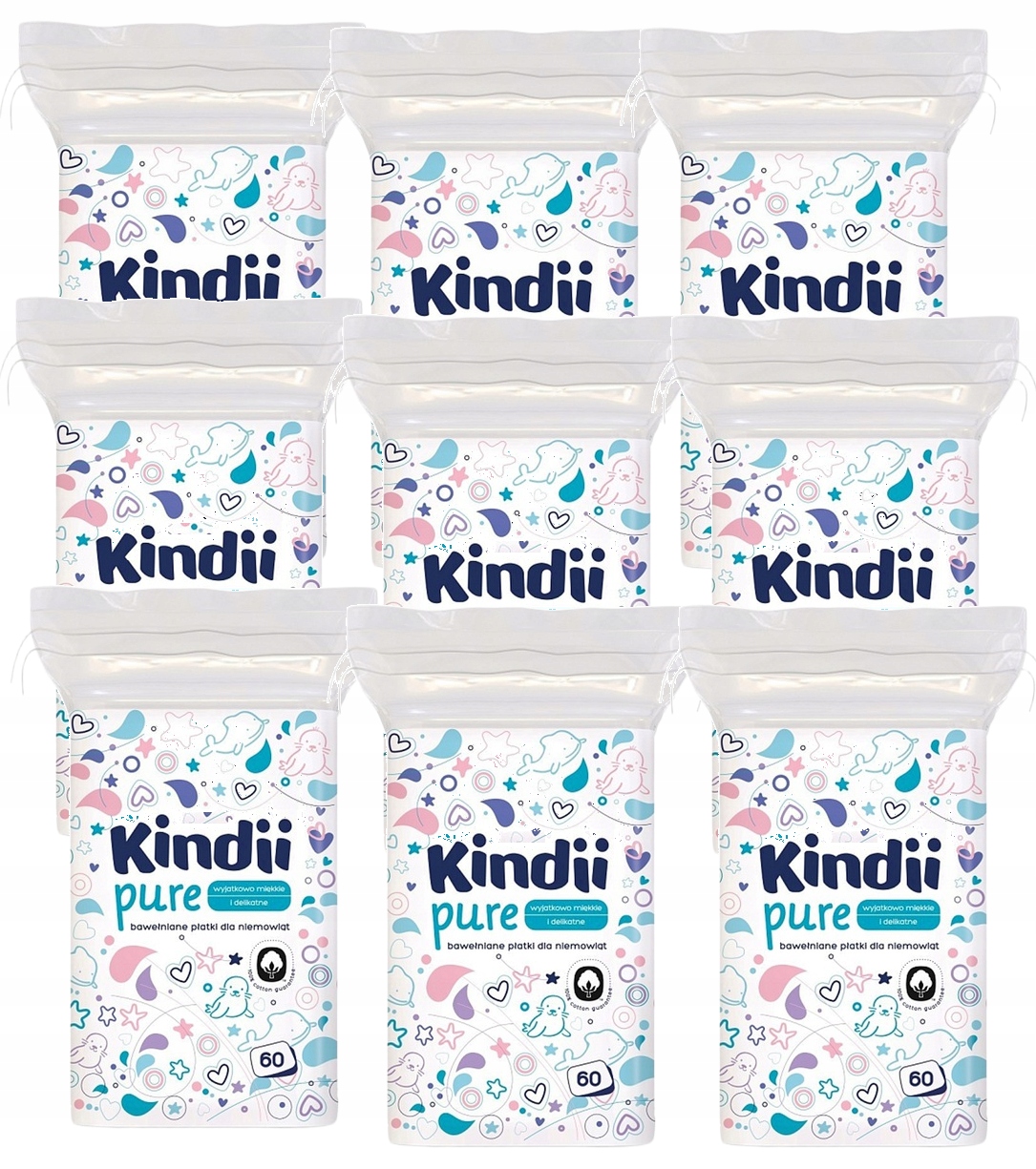 KINDII PŁATKI KOSMETYCZNE DLA NIEMOWLĄT BABY PURE BAWEŁNA 9x60SZT 9PAK