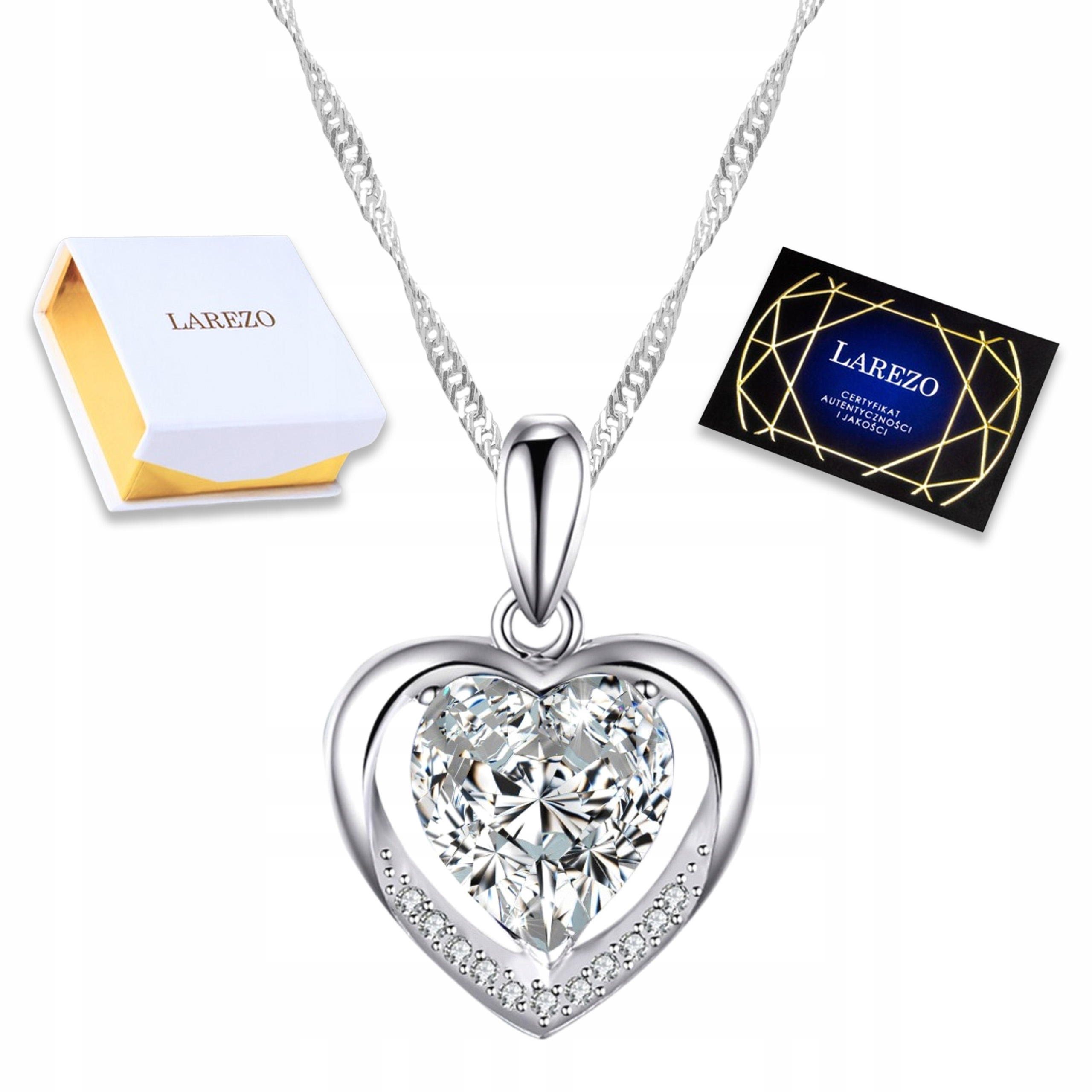 Stříbrný náhrdelník 925 Křišťálové srdce Zirkony Láska Srdíčko