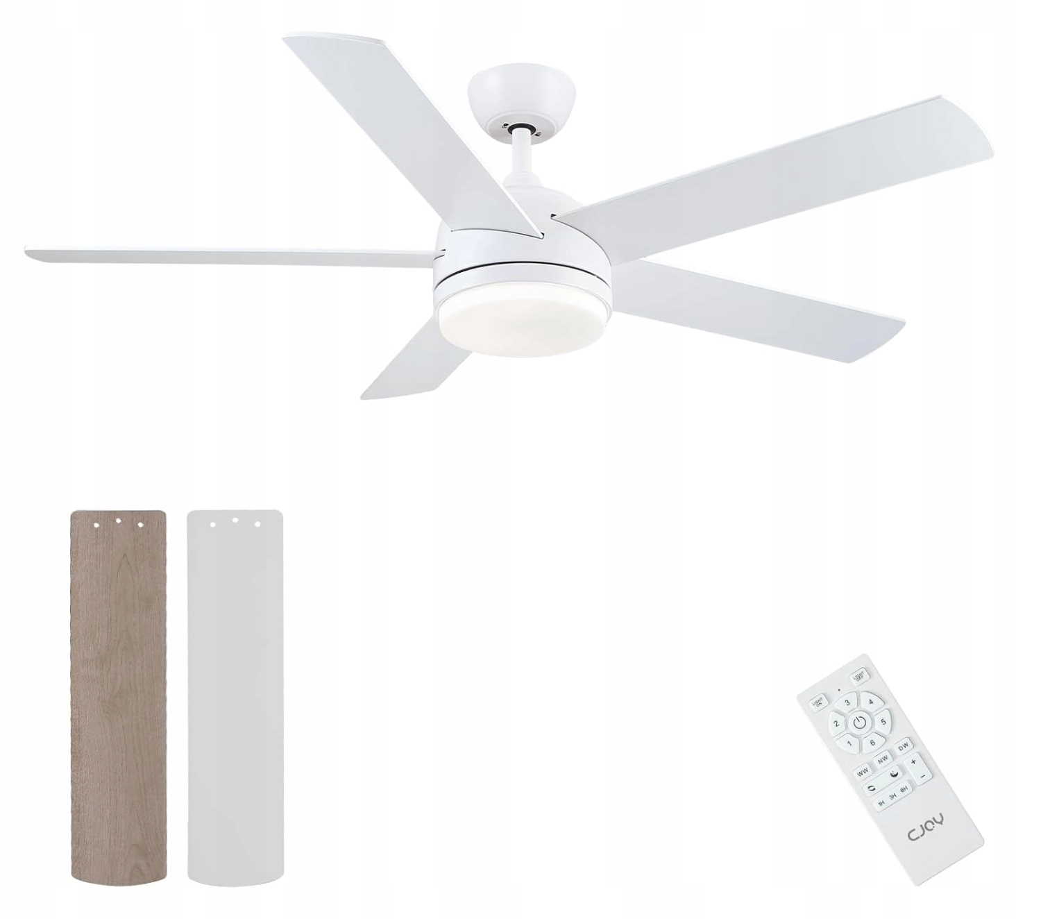 Cjoy 52-1083-5 stropný ventilátor s Led lampou diaľkový ovládač, časovač 132 cm, biely