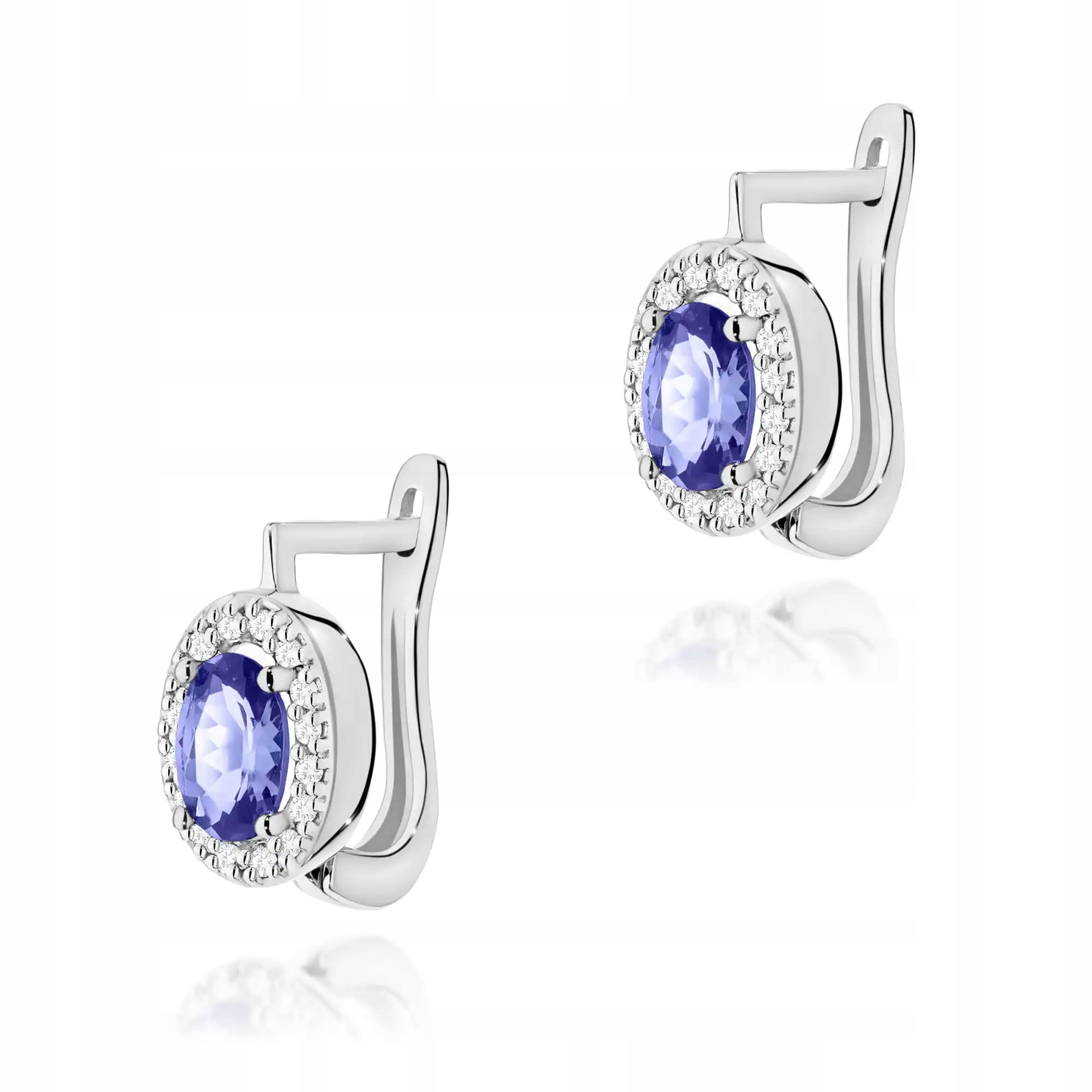 Náušnice zlaté dámské 585 s tanzanitem bílé zlato elegantní design moderní