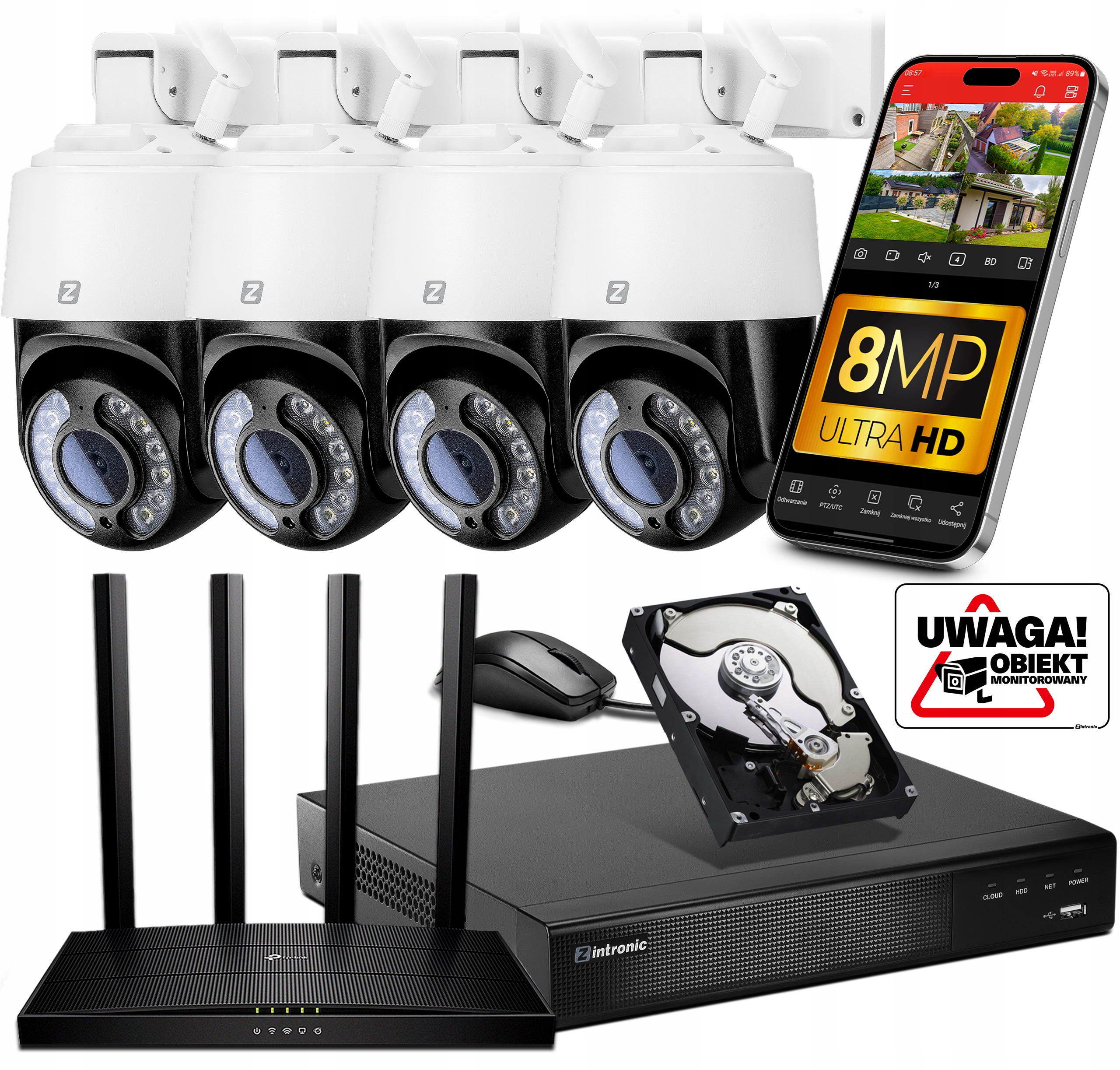 Zestaw do Monitoringu Ip WiFi 4 Kamery 8MPx 4K Detekcja Ludzi, Pojazdów