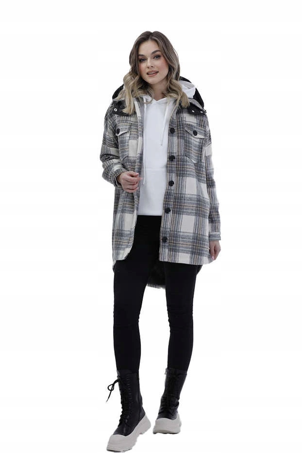 Kostkovaná Bunda AG3-1813 Ecru/šedá S (36)