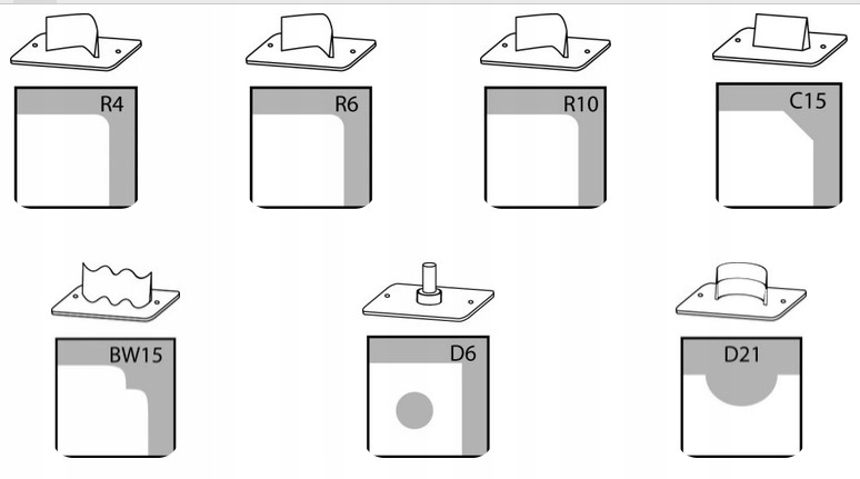 Prowadnica do zaokrąglacza narożników Opus + nóż do łezek + do dziurkowania Marka Opus