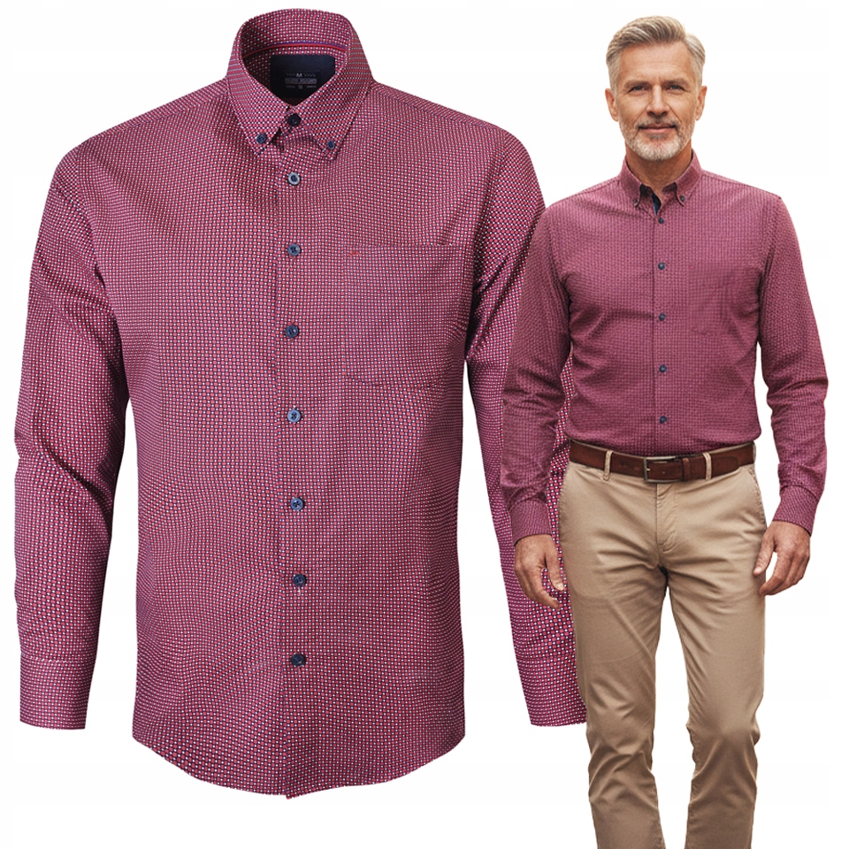 Pánská bavlněná košile s dlouhým rukávem Bordó Slim Fit XL Pako Jeans