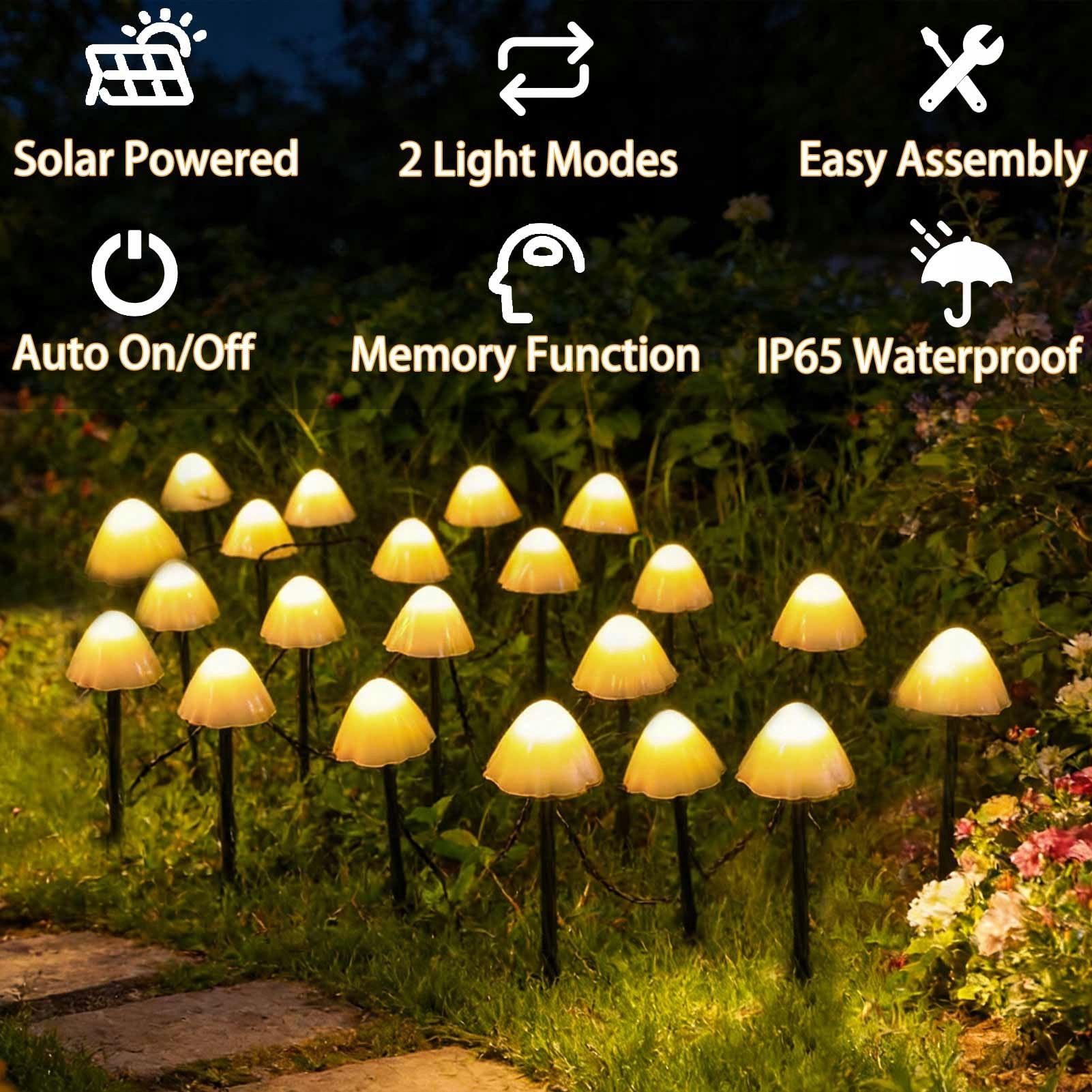 COZYMEOW Lampki Solarne 20 LED Grzybki Ozdoba Ogrodowa Wodoodporne — miniatura 3