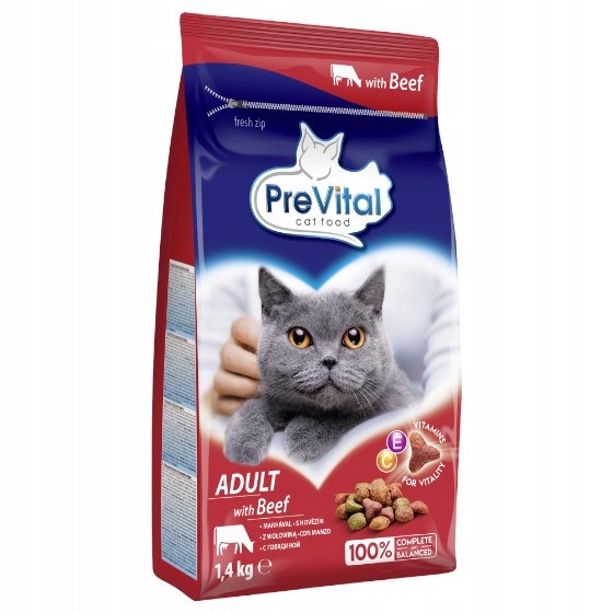 Levně 4X Prevital Adult s hovězím masem 1.4 kg suché krmivo pro pro kočky