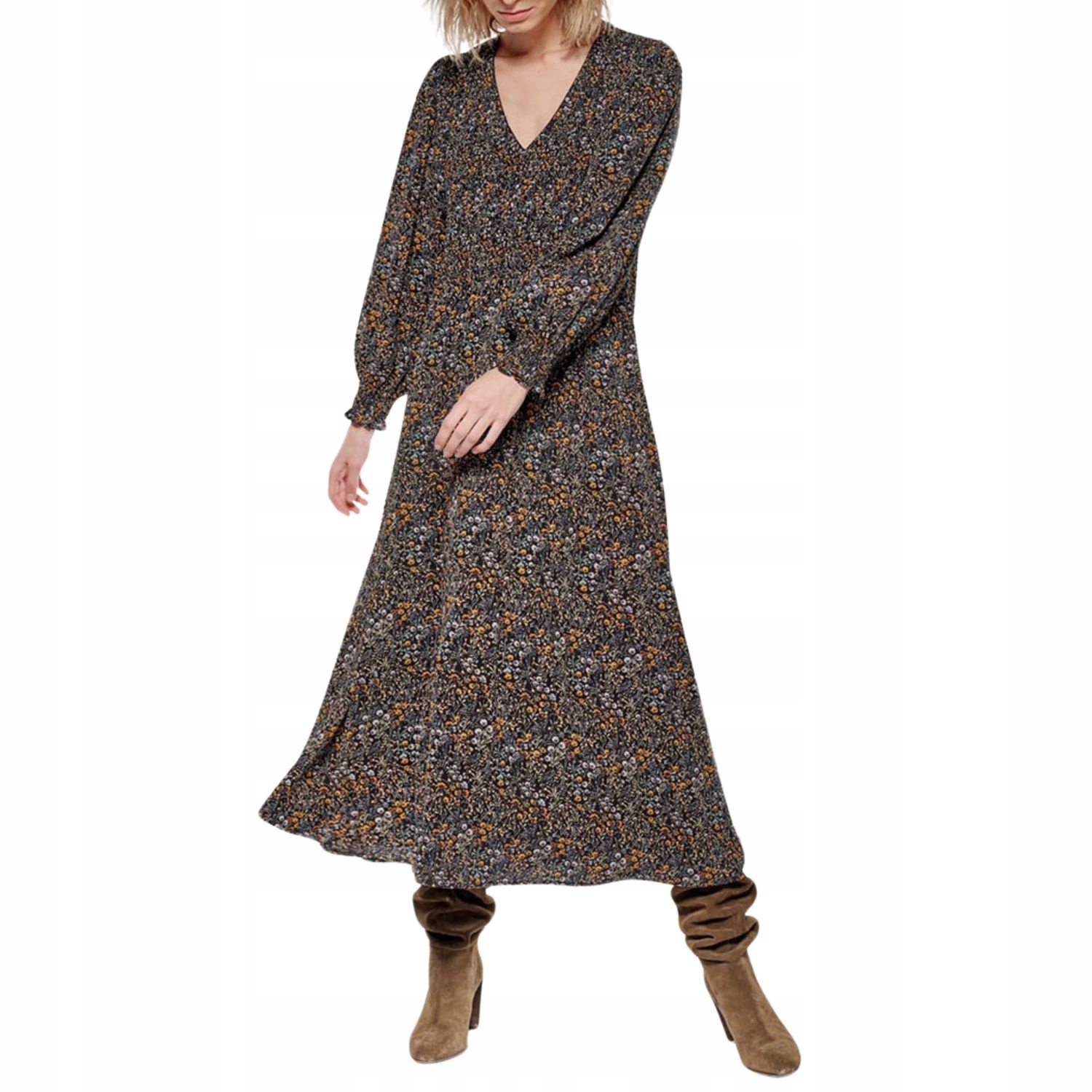 Dámské midi Šaty Le Temps Des Cerises s dlouhým rukávem a květinovým potiskem vel. M