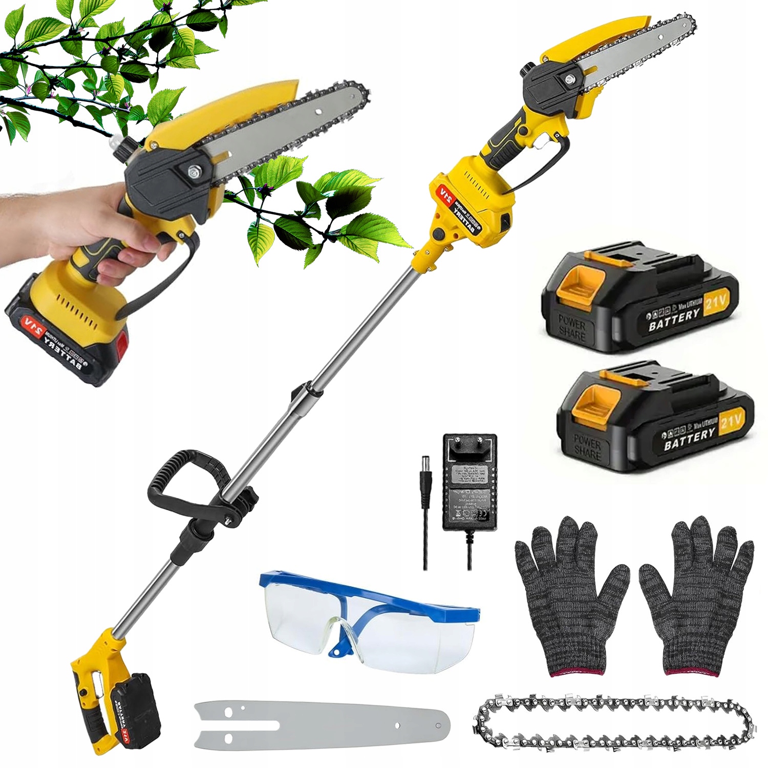 Aku Řetězová Pila Teleskopická pila Pila na strom 6" 2 x Aku