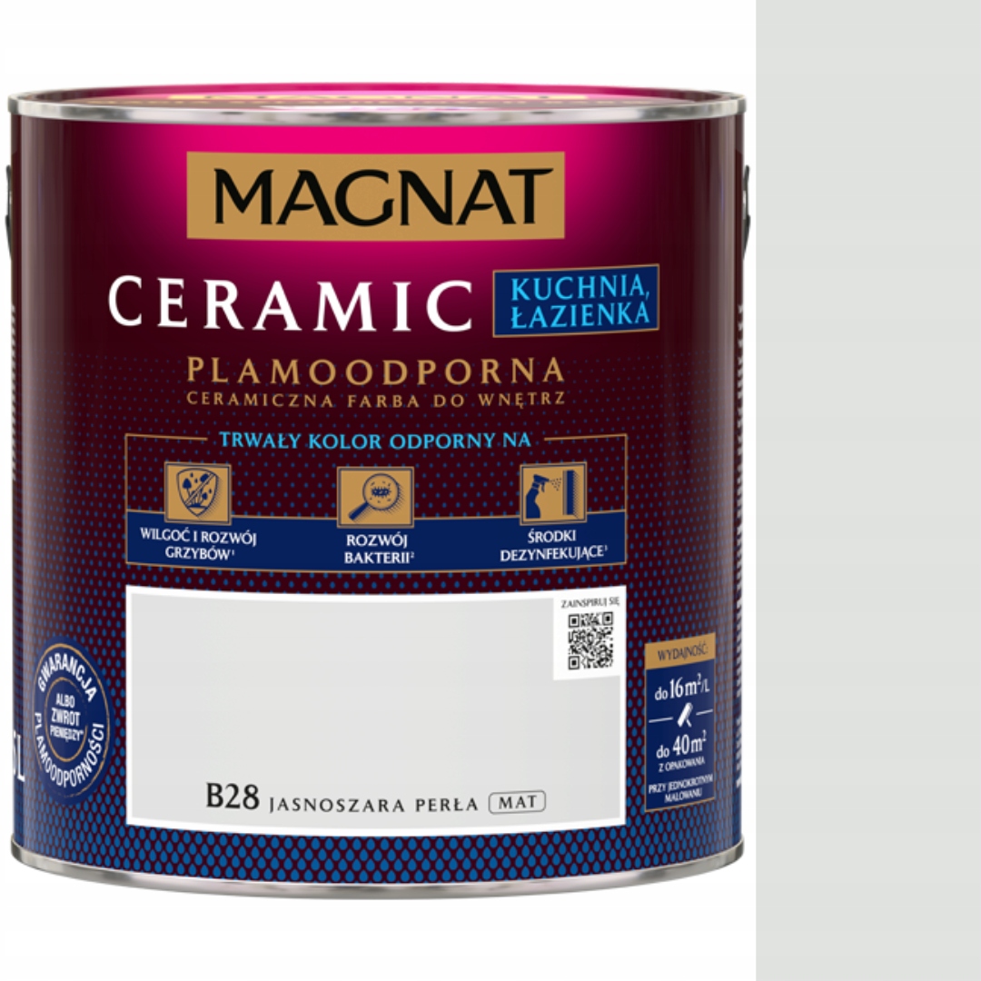 Farba Magnat Ceramic Kuchnia Łazienka 2,5L B28 Jasnoszara Perła