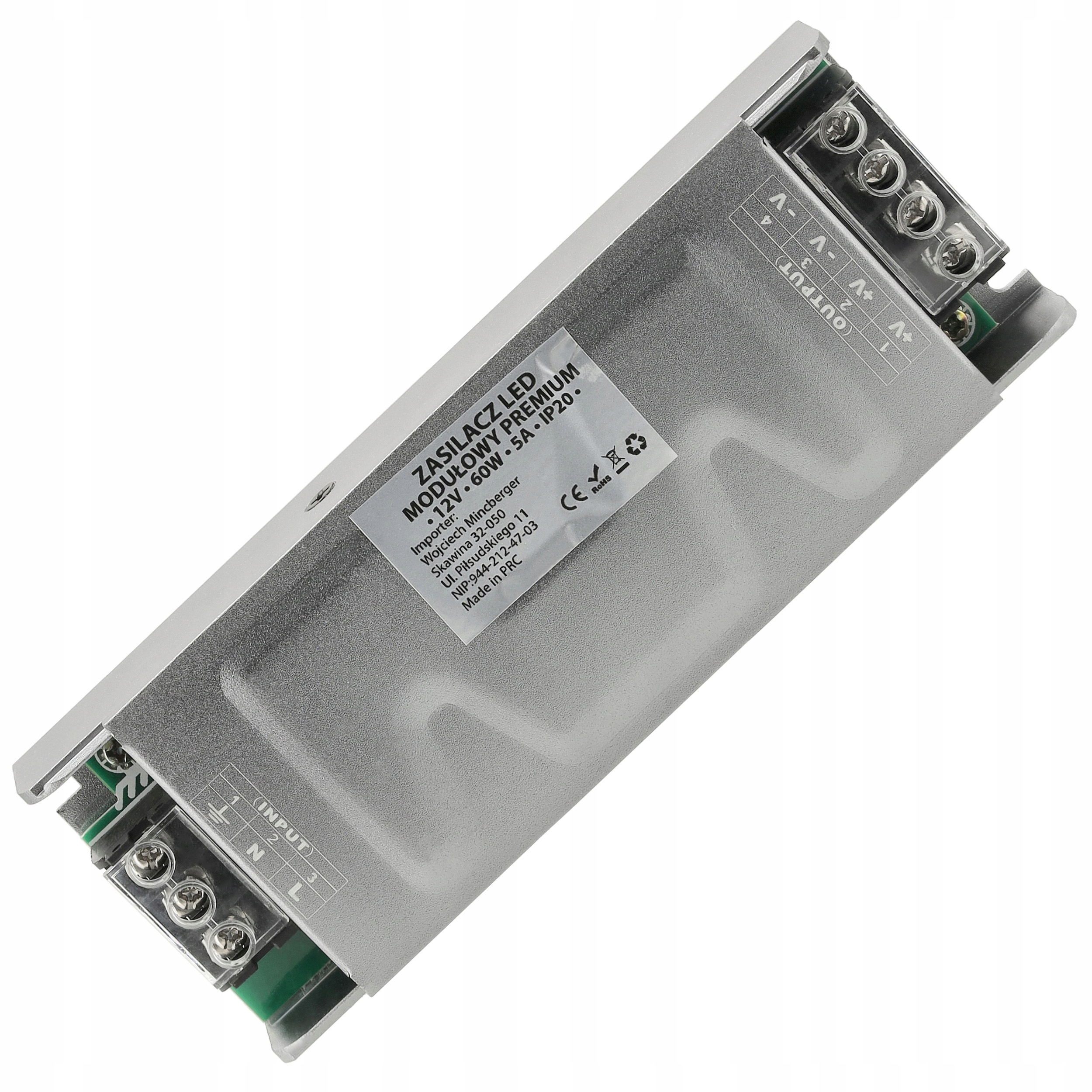 Zasilacz Led 12V Transformator 60W 5A IP20 Modułowy Do Taśmy Led Premium