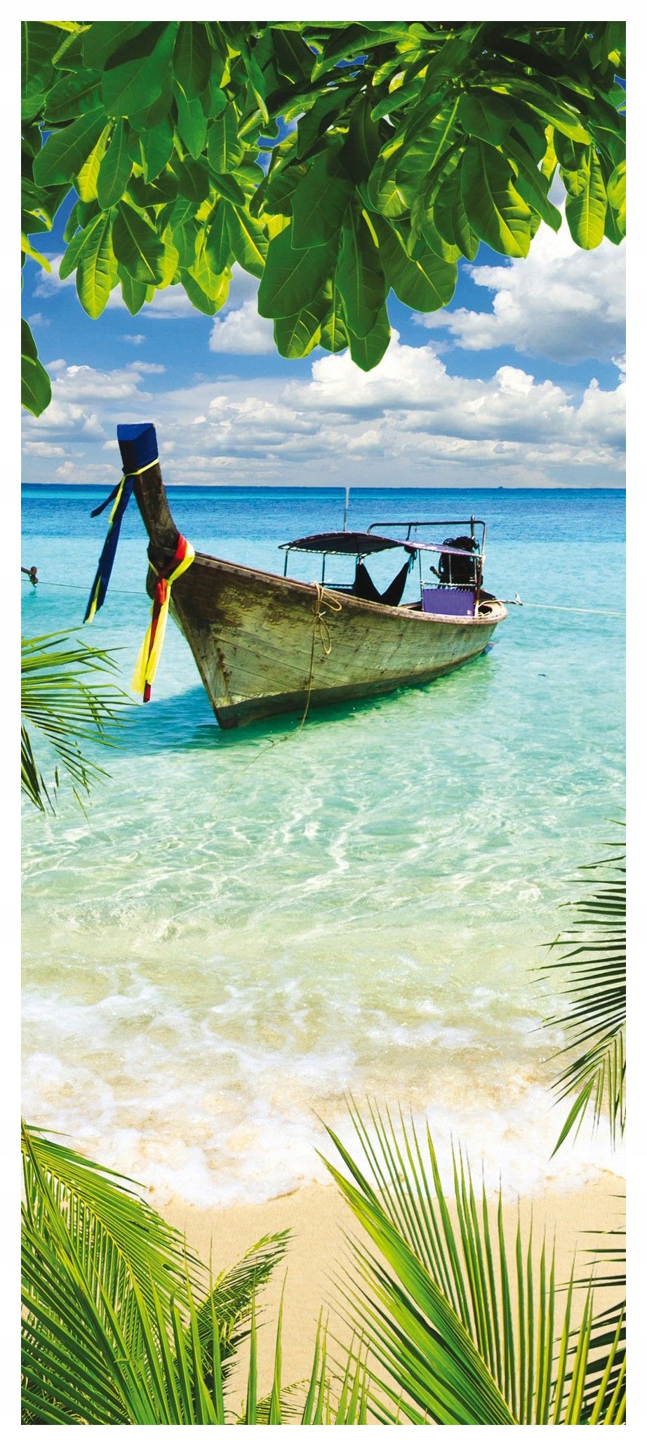 Samolepka Fototapeta Thajsko Loď na tyrkysové pláži exotika 91x211