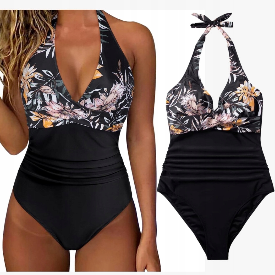 JEDNOCZĘŚCIOWY STRÓJ KĄPIELOWY KOSTIUM DAMSKI WYSZCZUPLAJĄCY PUSH UP 42 XL Model P123 KWIATY XL