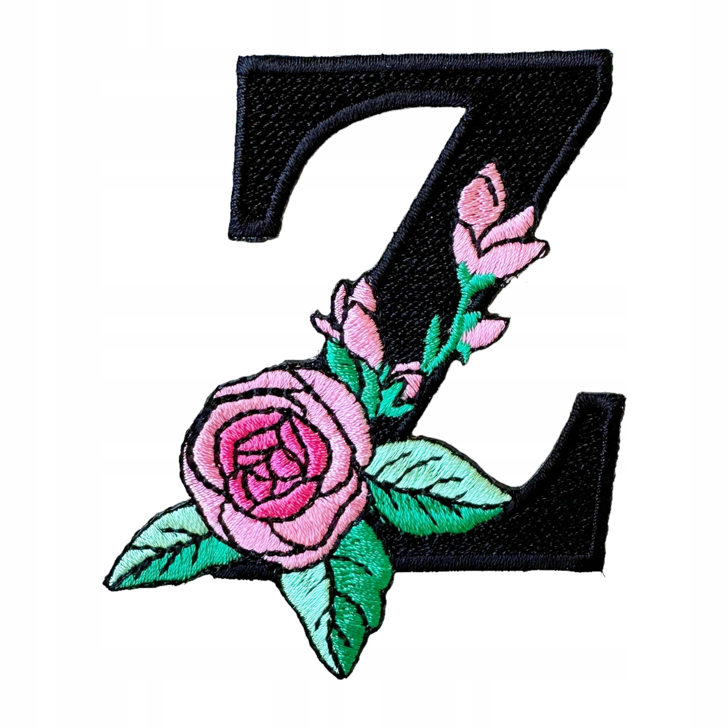 Naszywka TERMO, naprasowanka Litera haftowana z kwiatem do personalizacji Z